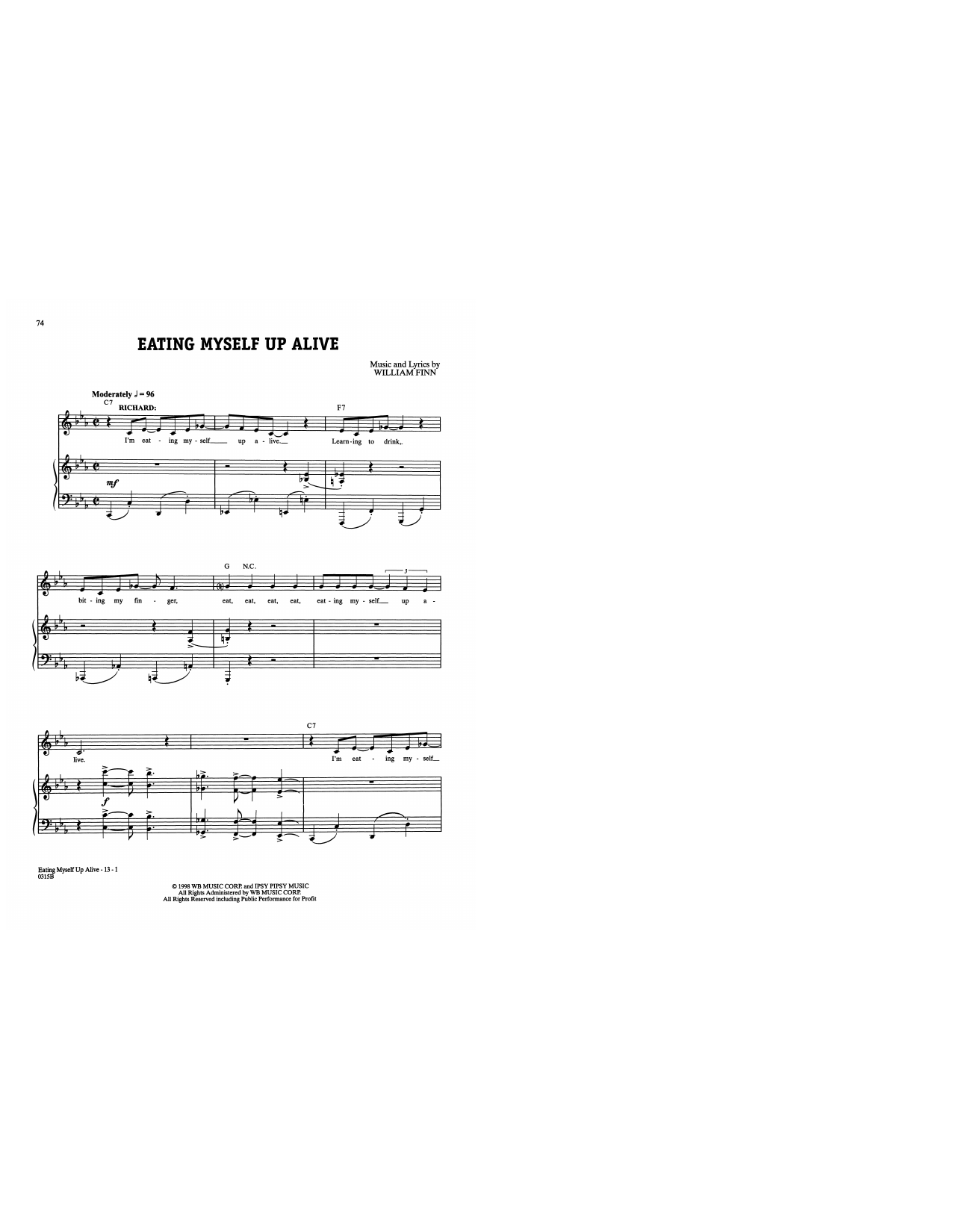 William Finn Eating Myself Up Alive (from A New Brain) Sheet Music Notes & Chords for Piano & Vocal - Download or Print PDF