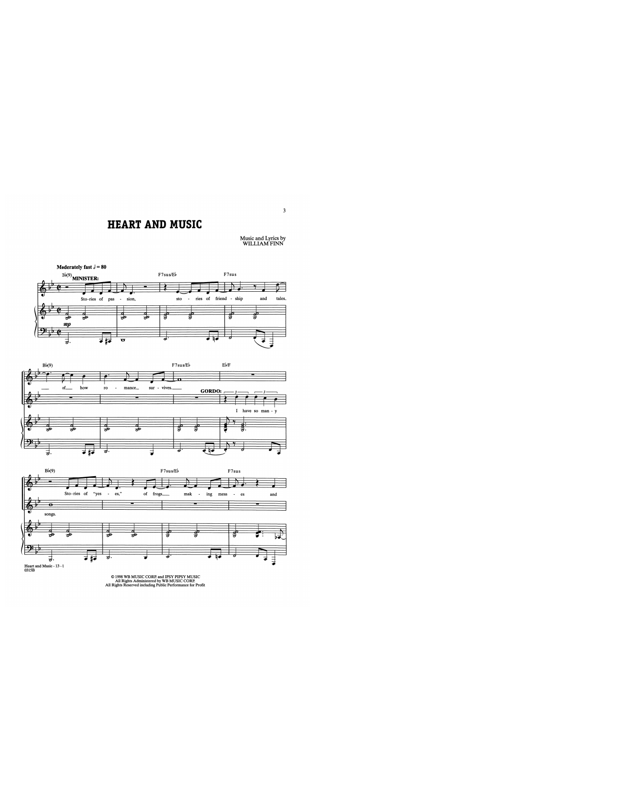 William Finn Heart And Music (from A New Brain) Sheet Music Notes & Chords for Piano & Vocal - Download or Print PDF