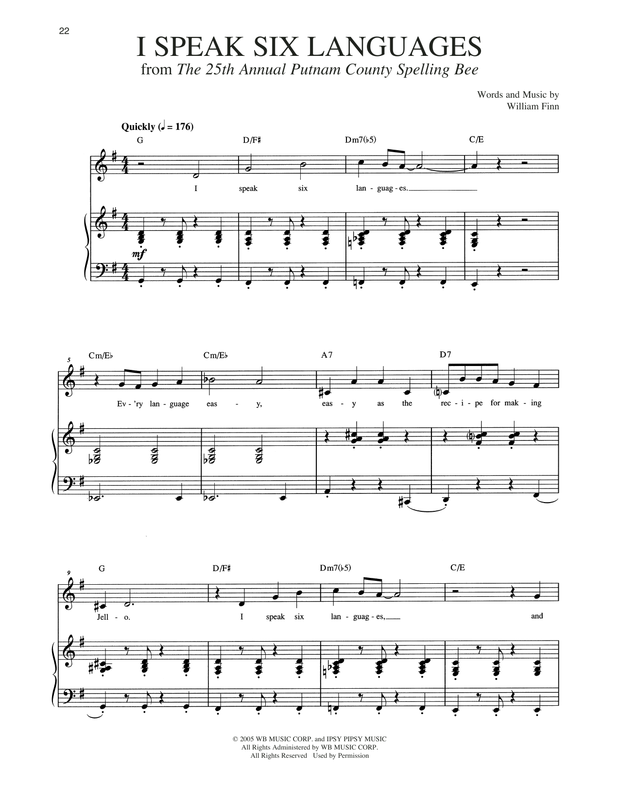 William Finn I Speak Six Languages Sheet Music Notes & Chords for Piano & Vocal - Download or Print PDF