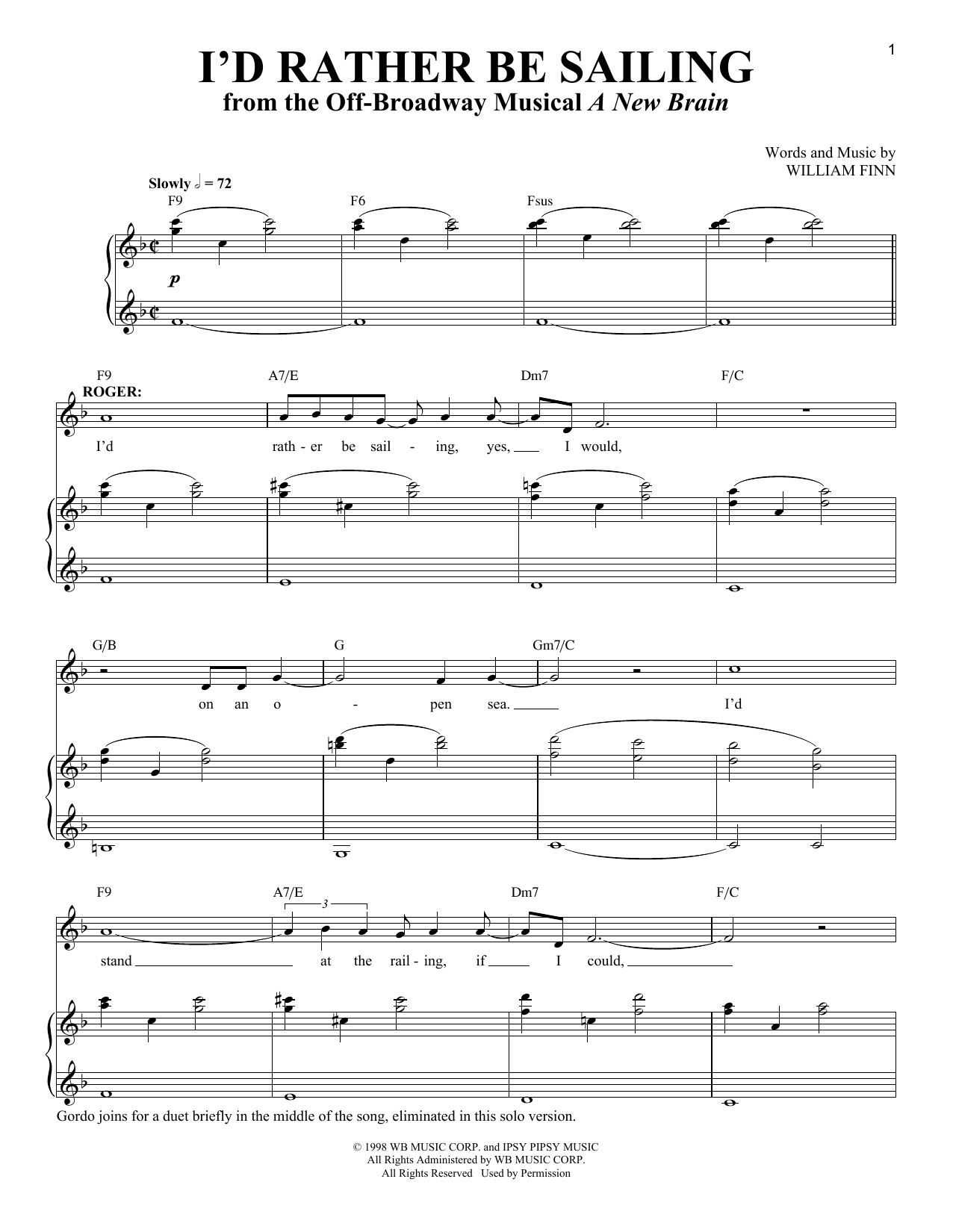 William Finn I'd Rather Be Sailing Sheet Music Notes & Chords for Piano & Vocal - Download or Print PDF