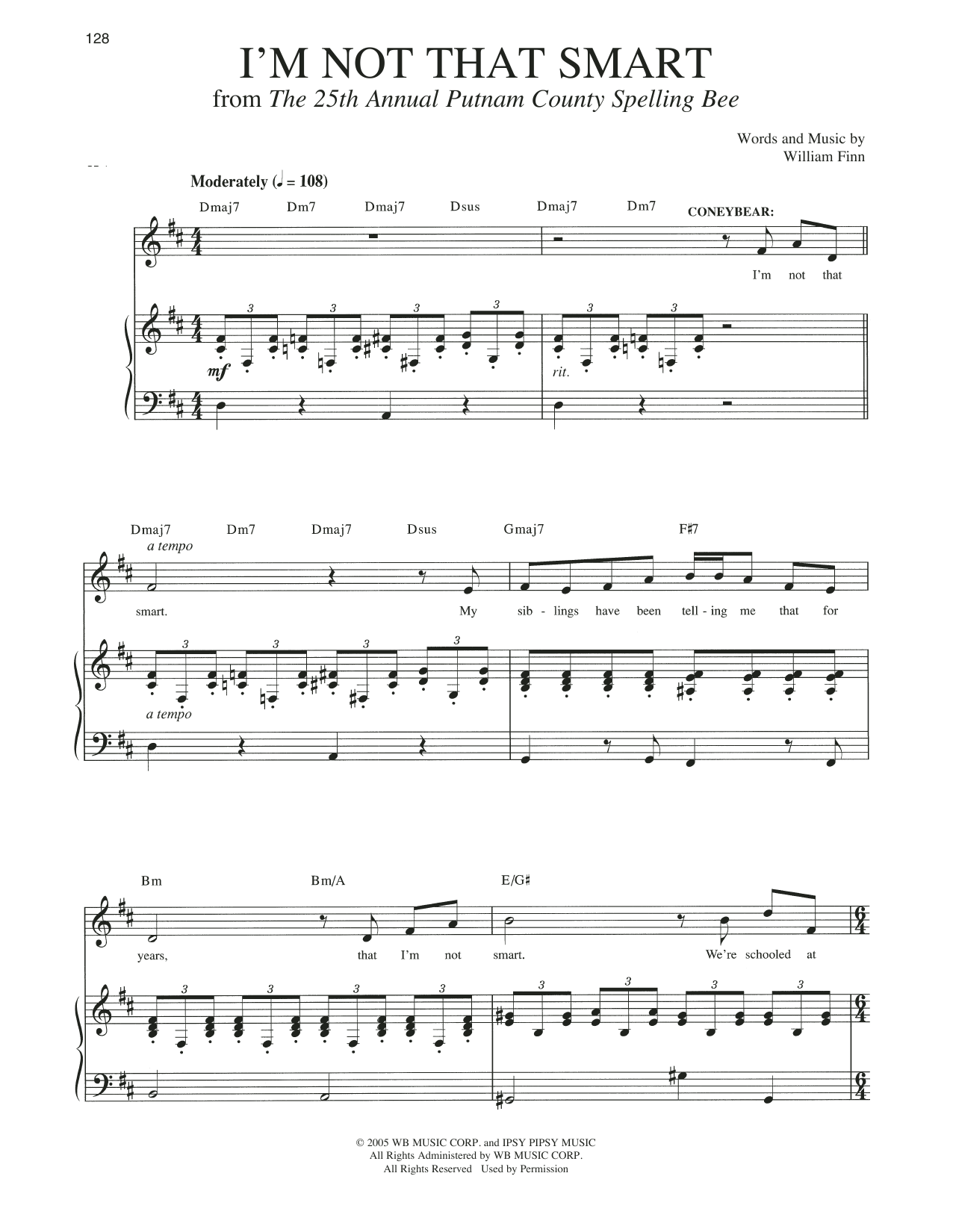 William Finn I'm Not That Smart Sheet Music Notes & Chords for Piano & Vocal - Download or Print PDF