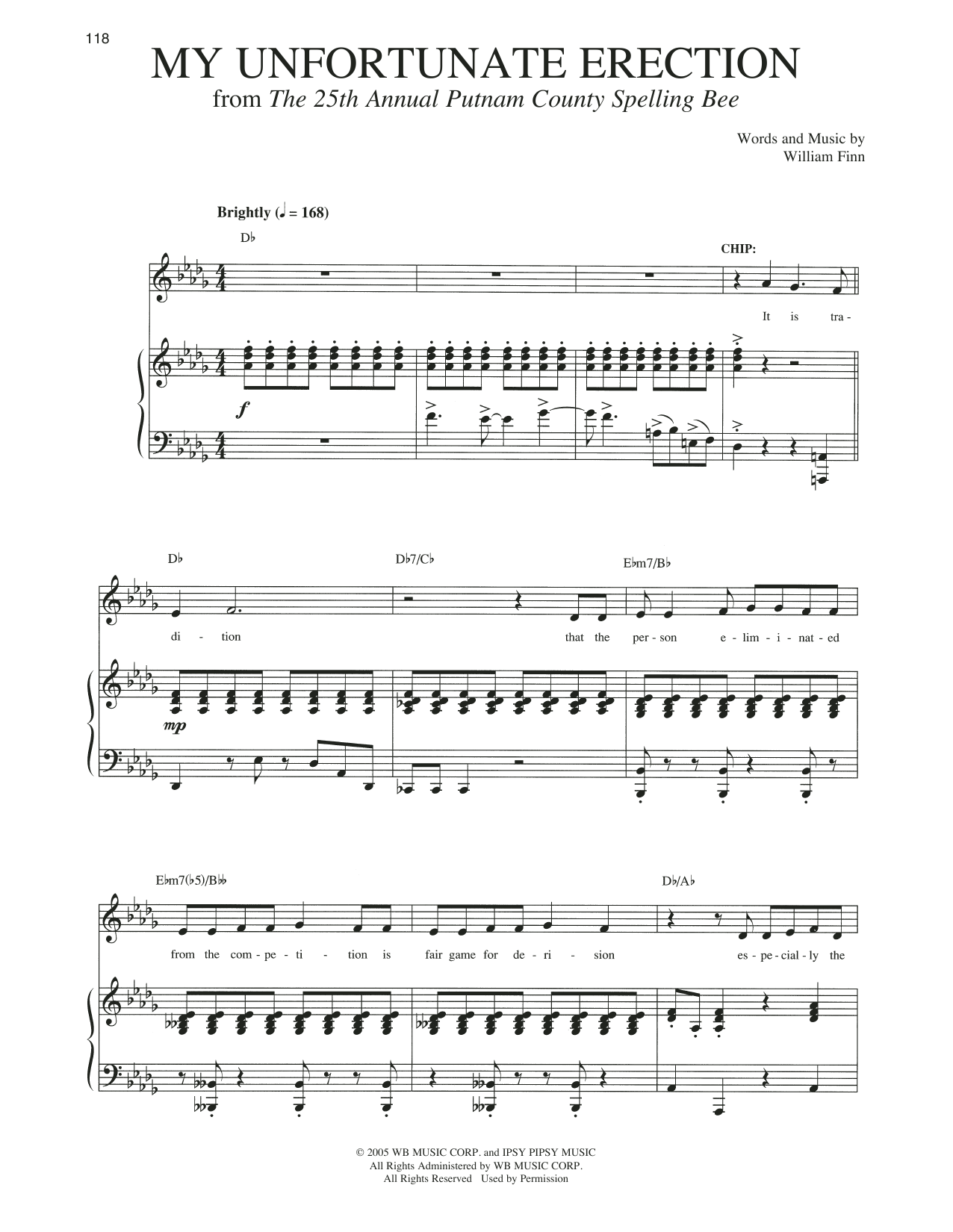 William Finn My Unfortunate Erection Sheet Music Notes & Chords for Piano & Vocal - Download or Print PDF