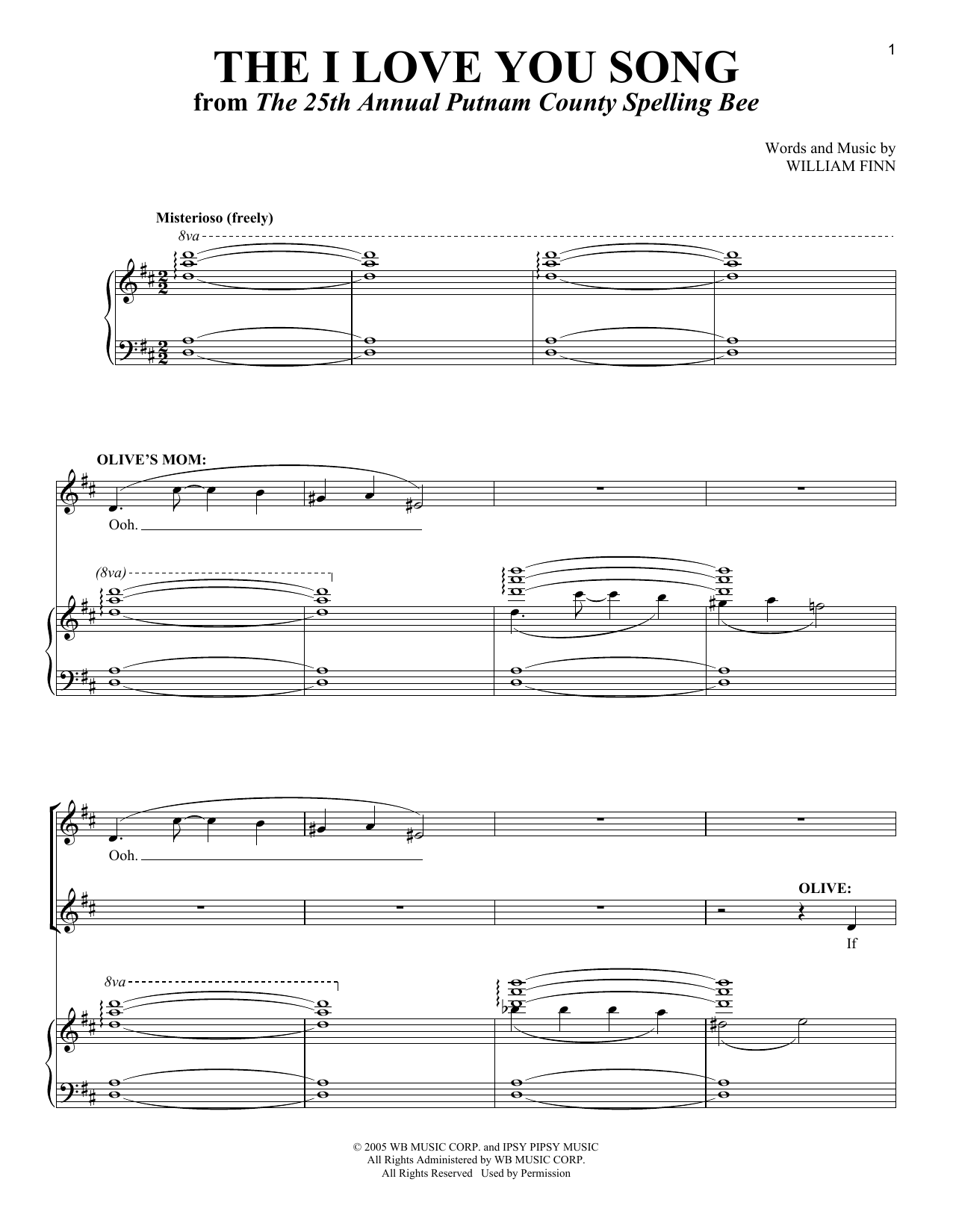 William Finn The I Love You Song Sheet Music Notes & Chords for Piano & Vocal - Download or Print PDF