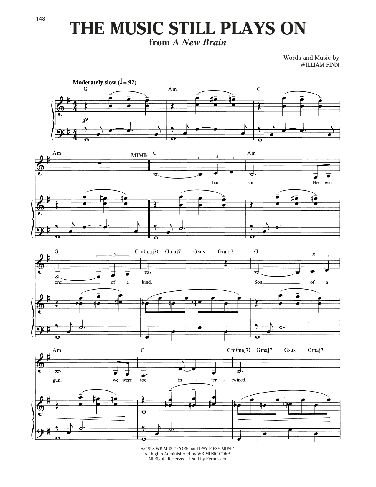 William Finn The Music Still Plays On (from A New Brain) Sheet Music Notes & Chords for Piano & Vocal - Download or Print PDF