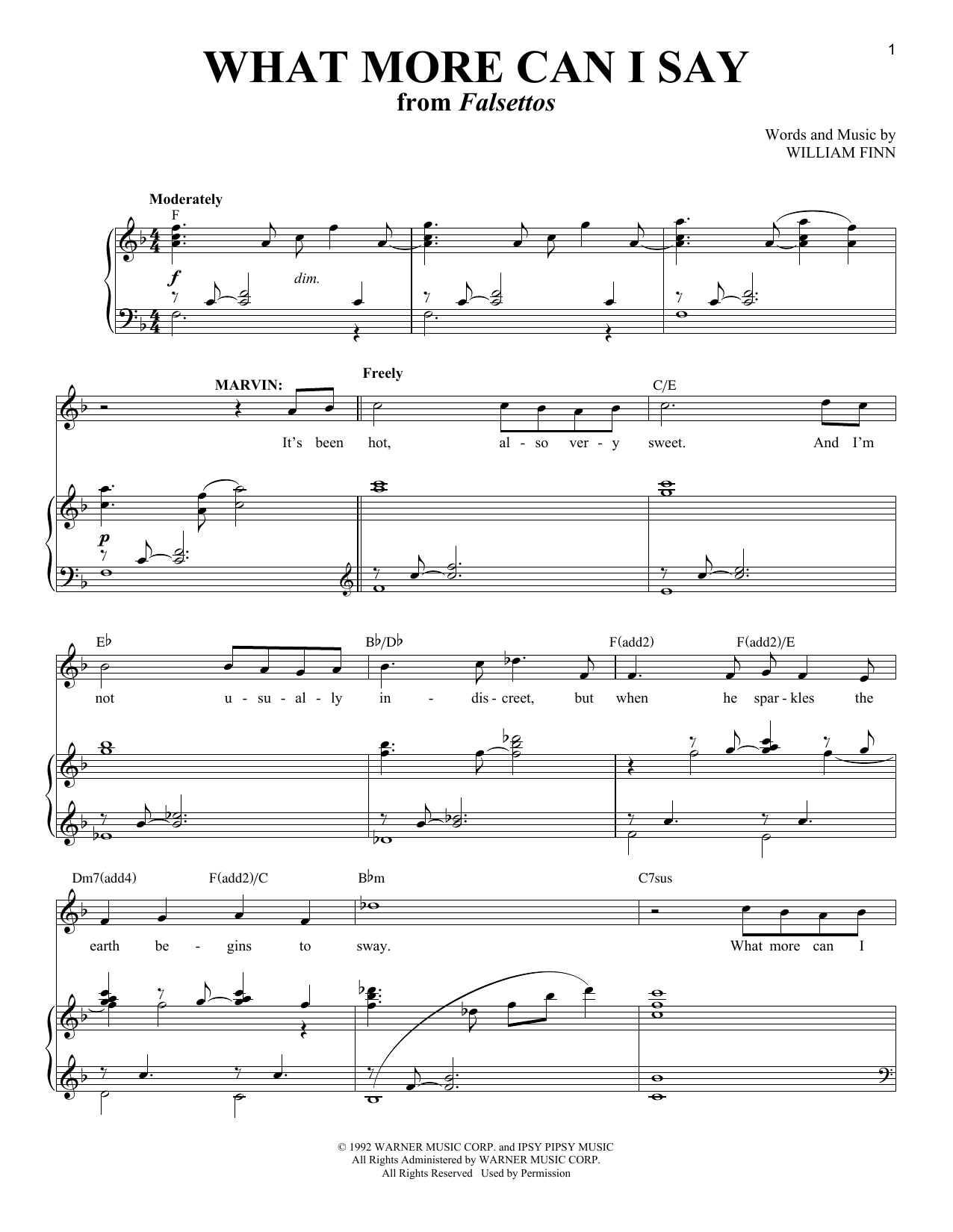 William Finn What More Can I Say? (from Falsettos) Sheet Music Notes & Chords for Piano & Vocal - Download or Print PDF
