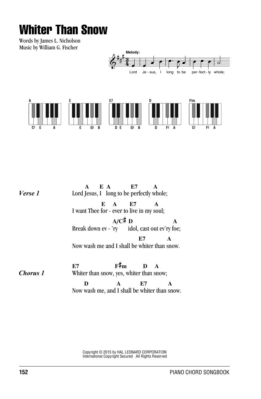 William G. Fischer Whiter Than Snow Sheet Music Notes & Chords for Lyrics & Piano Chords - Download or Print PDF