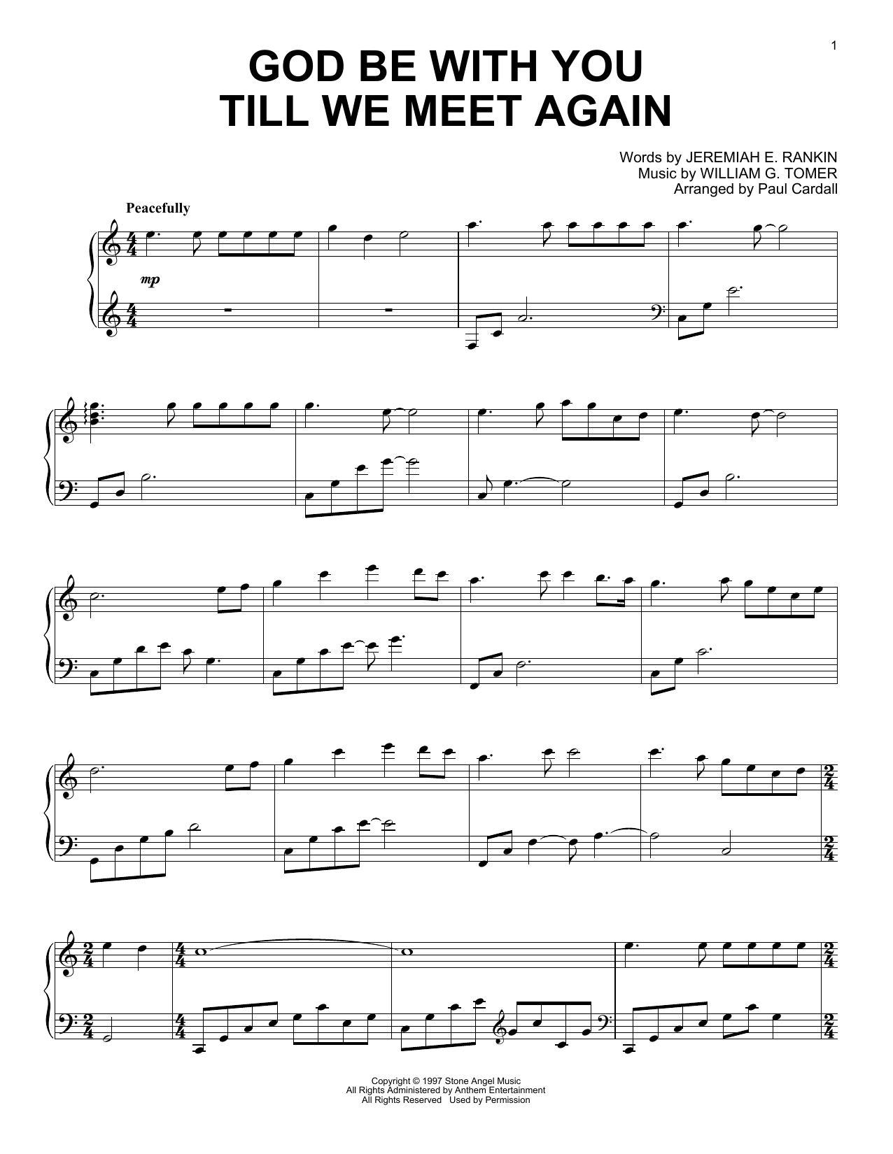 William G. Tomer God Be With You Till We Meet Again (arr. Paul Cardall) Sheet Music Notes & Chords for Piano Solo - Download or Print PDF