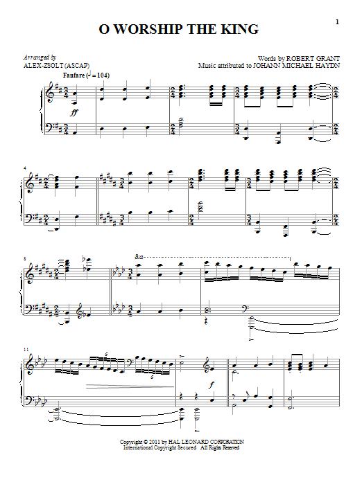 William Gardiner O Worship The King Sheet Music Notes & Chords for Piano - Download or Print PDF