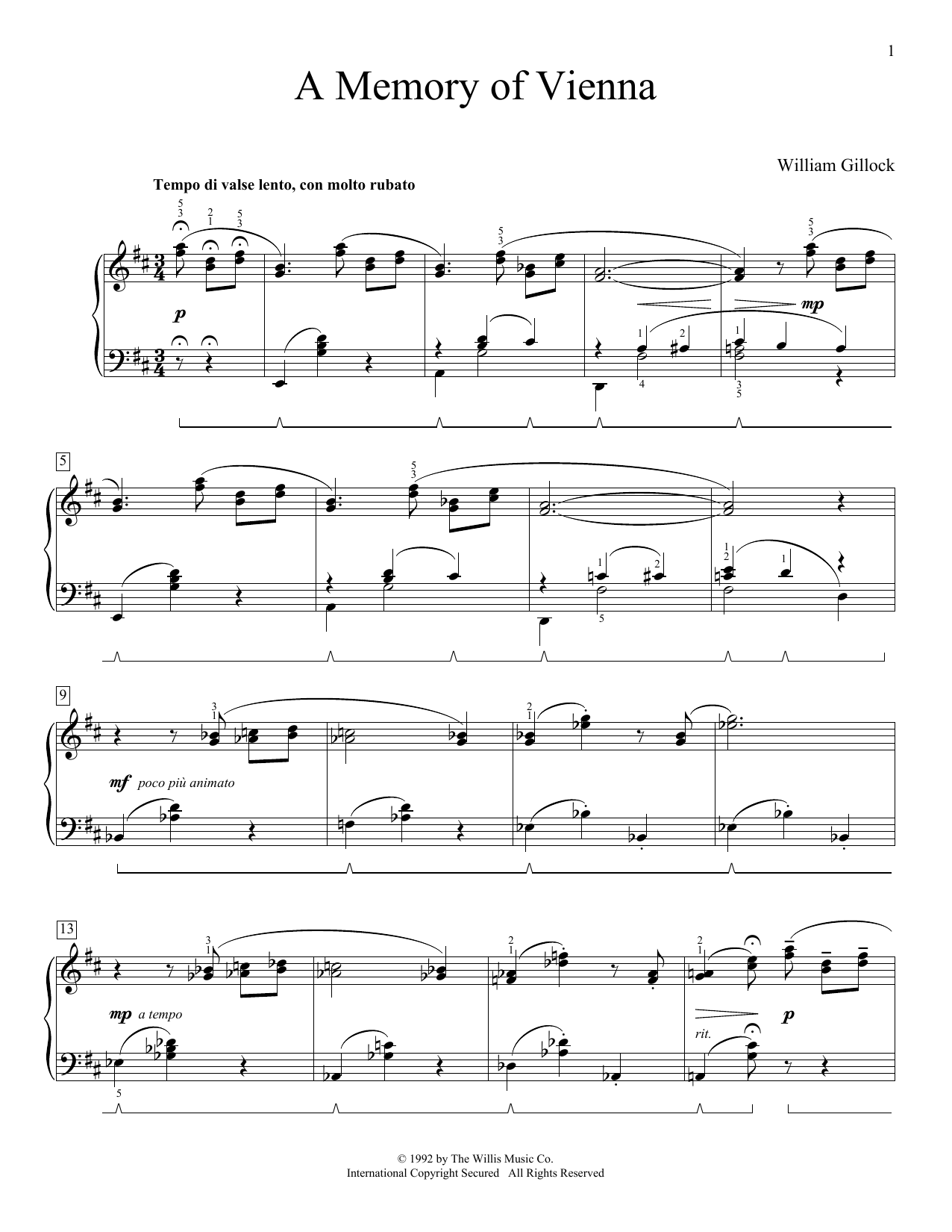William Gillock A Memory Of Vienna Sheet Music Notes & Chords for Educational Piano - Download or Print PDF