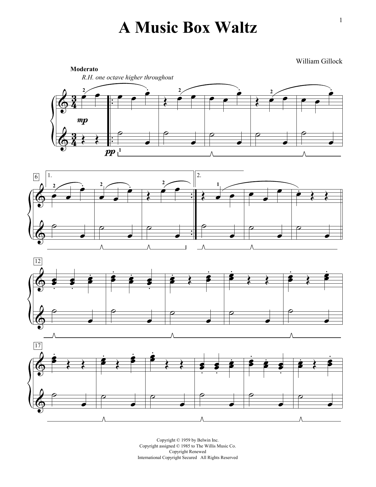 William Gillock A Music Box Waltz Sheet Music Notes & Chords for Educational Piano - Download or Print PDF