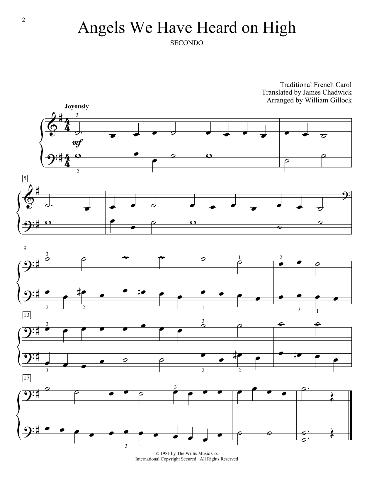 William Gillock Angels We Have Heard On High Sheet Music Notes & Chords for Piano Duet - Download or Print PDF
