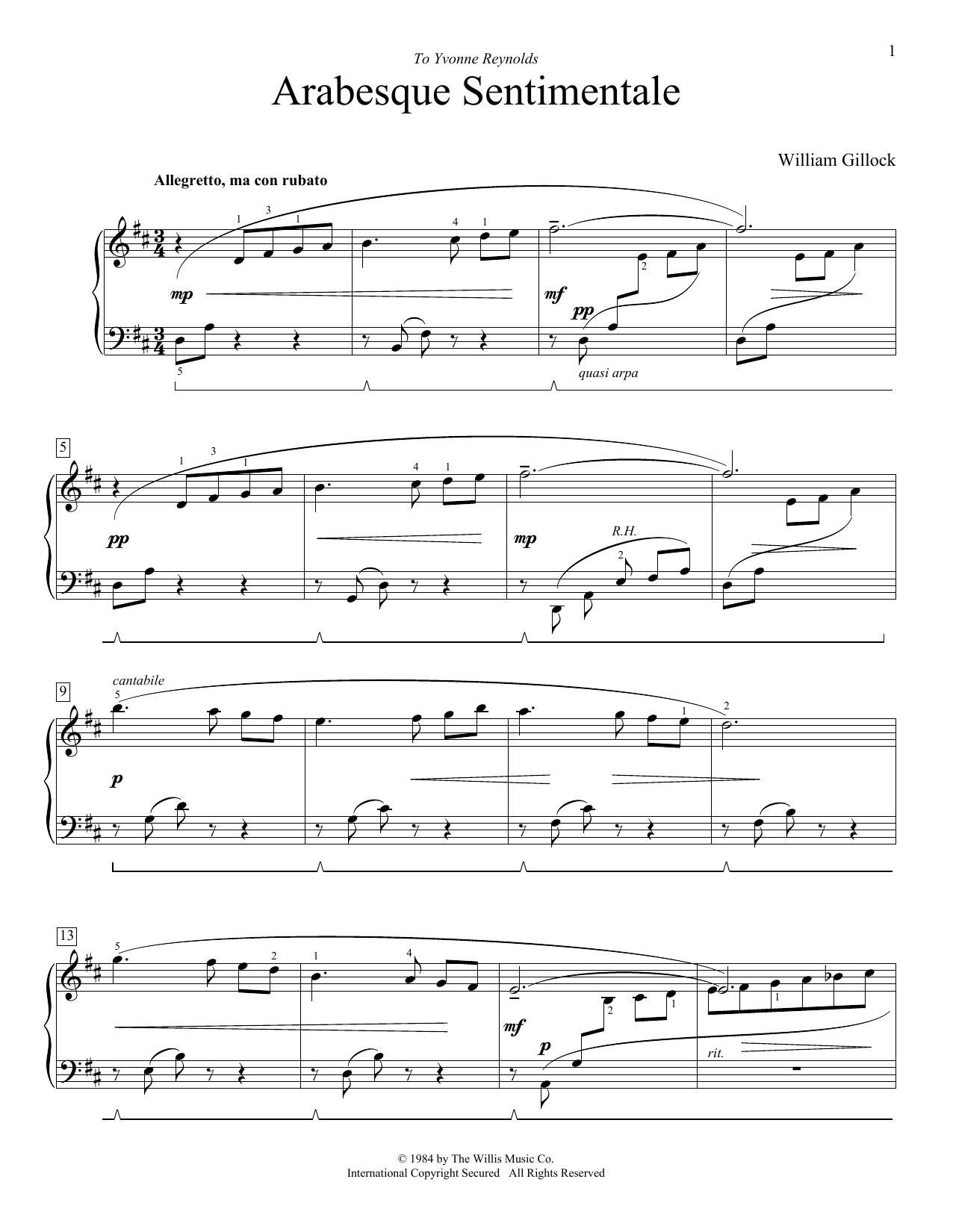 William Gillock Arabesque Sentimentale Sheet Music Notes & Chords for Educational Piano - Download or Print PDF