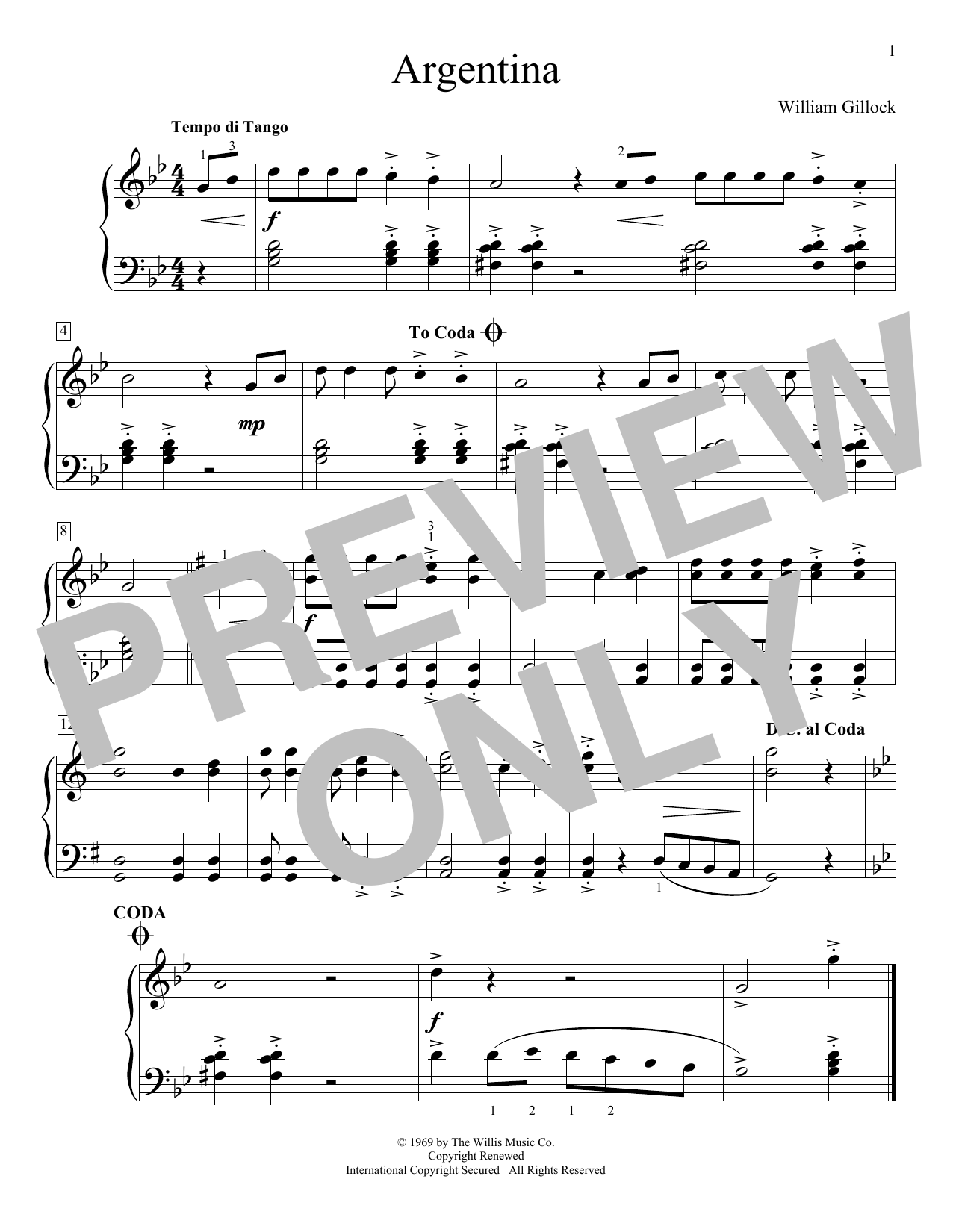 William Gillock Argentina Sheet Music Notes & Chords for Educational Piano - Download or Print PDF