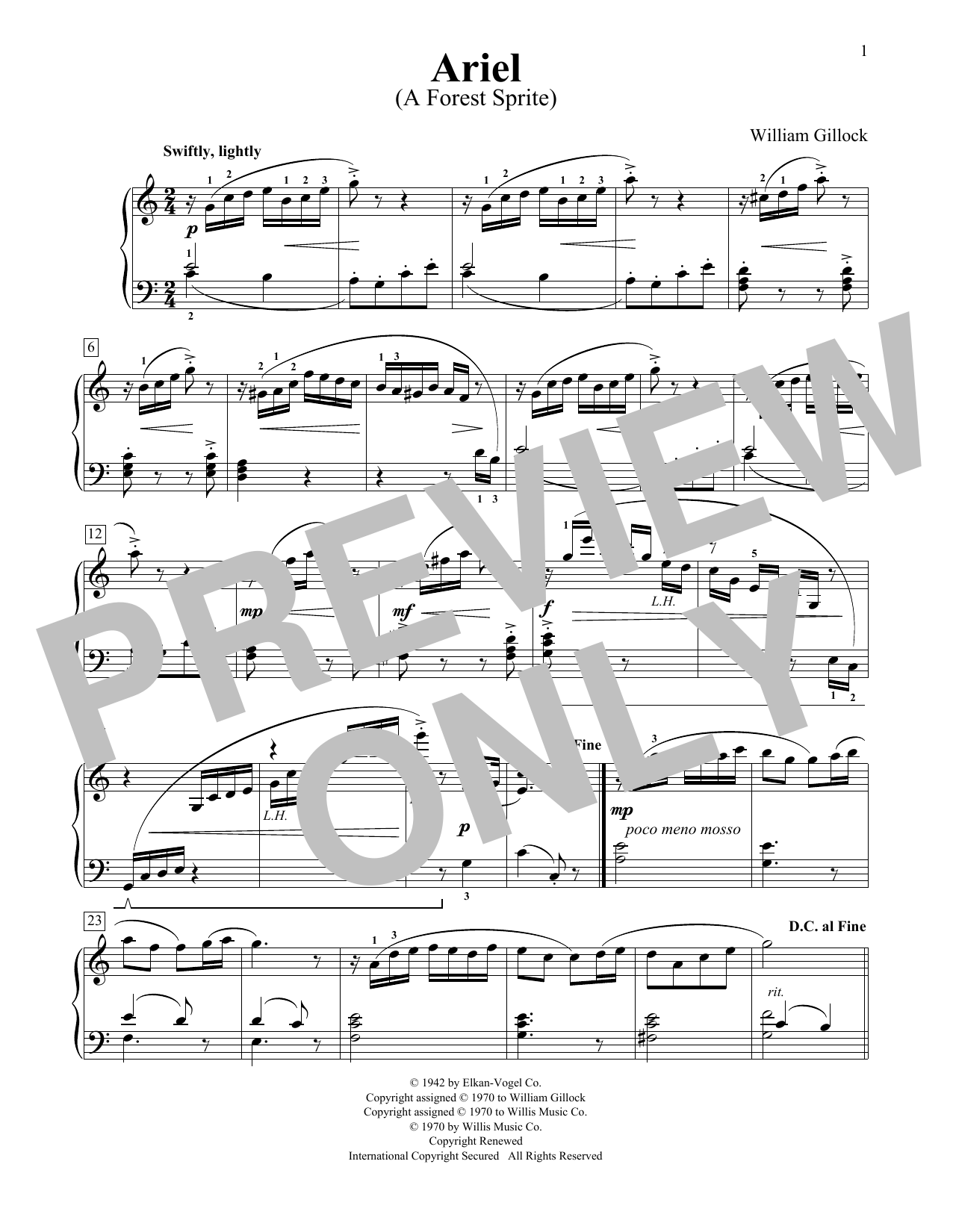 William Gillock Ariel (A Forest Sprite) Sheet Music Notes & Chords for Educational Piano - Download or Print PDF