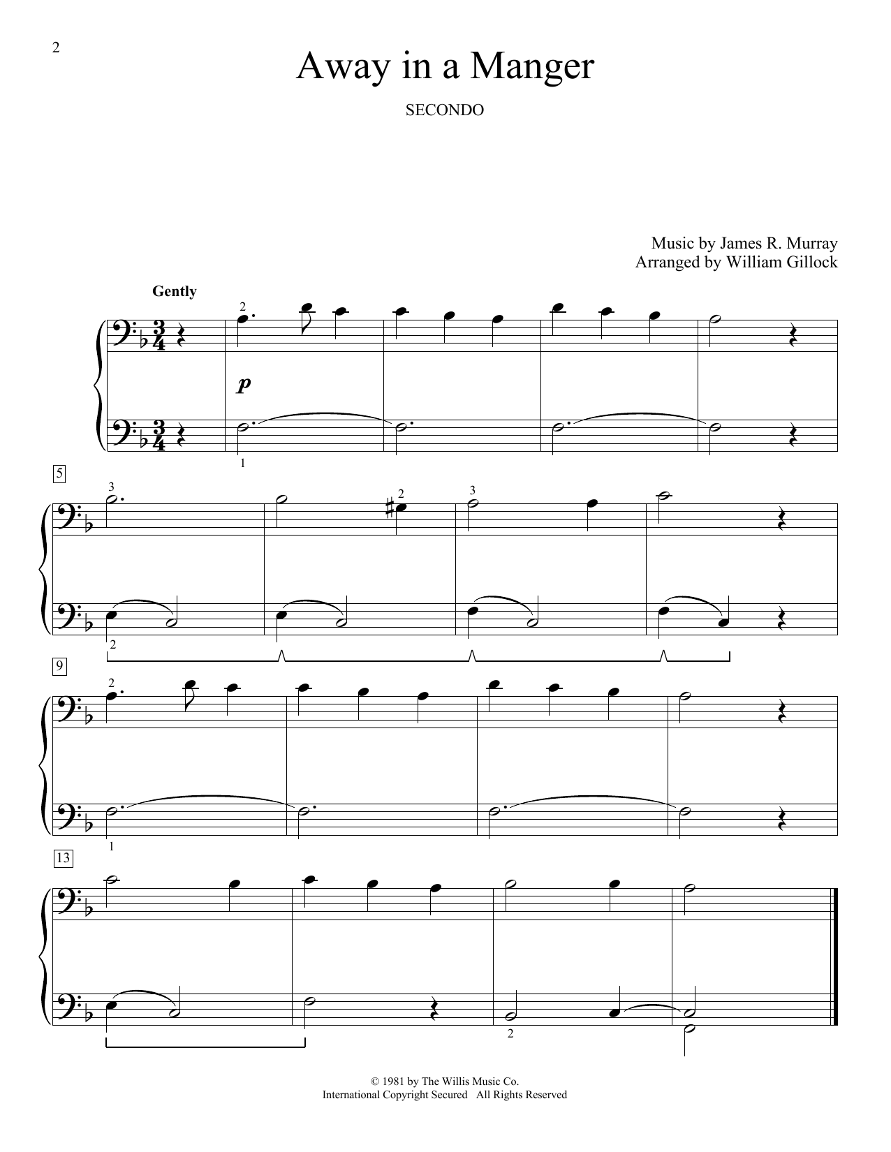 William Gillock Away In A Manger Sheet Music Notes & Chords for Piano Duet - Download or Print PDF