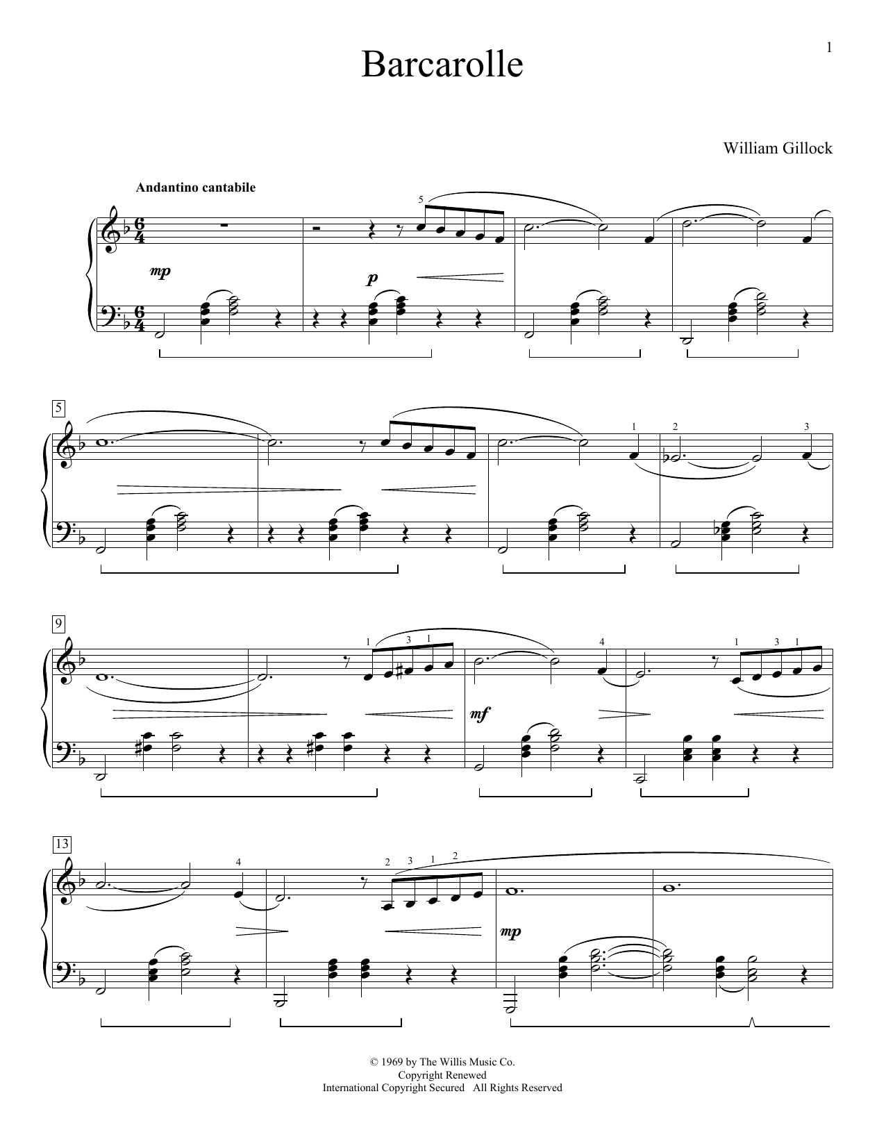 William Gillock Barcarolle Sheet Music Notes & Chords for Educational Piano - Download or Print PDF
