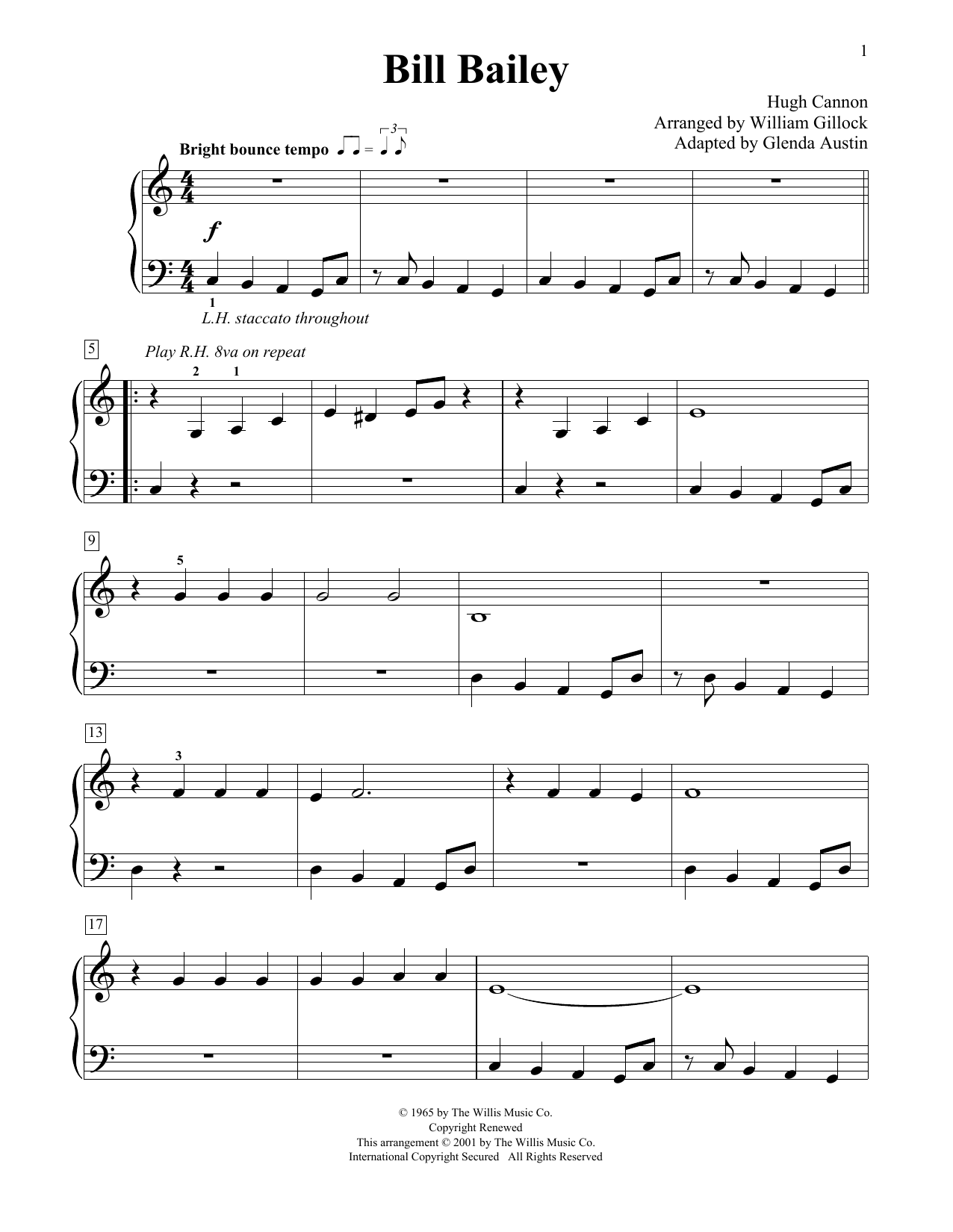 William Gillock Bill Bailey (Simplified) (adapted by Glenda Austin) Sheet Music Notes & Chords for Educational Piano - Download or Print PDF