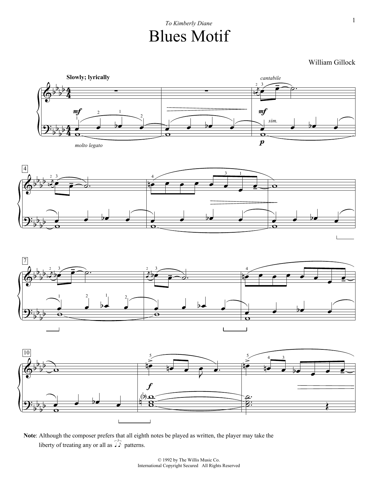 William Gillock Blues Motif Sheet Music Notes & Chords for Educational Piano - Download or Print PDF