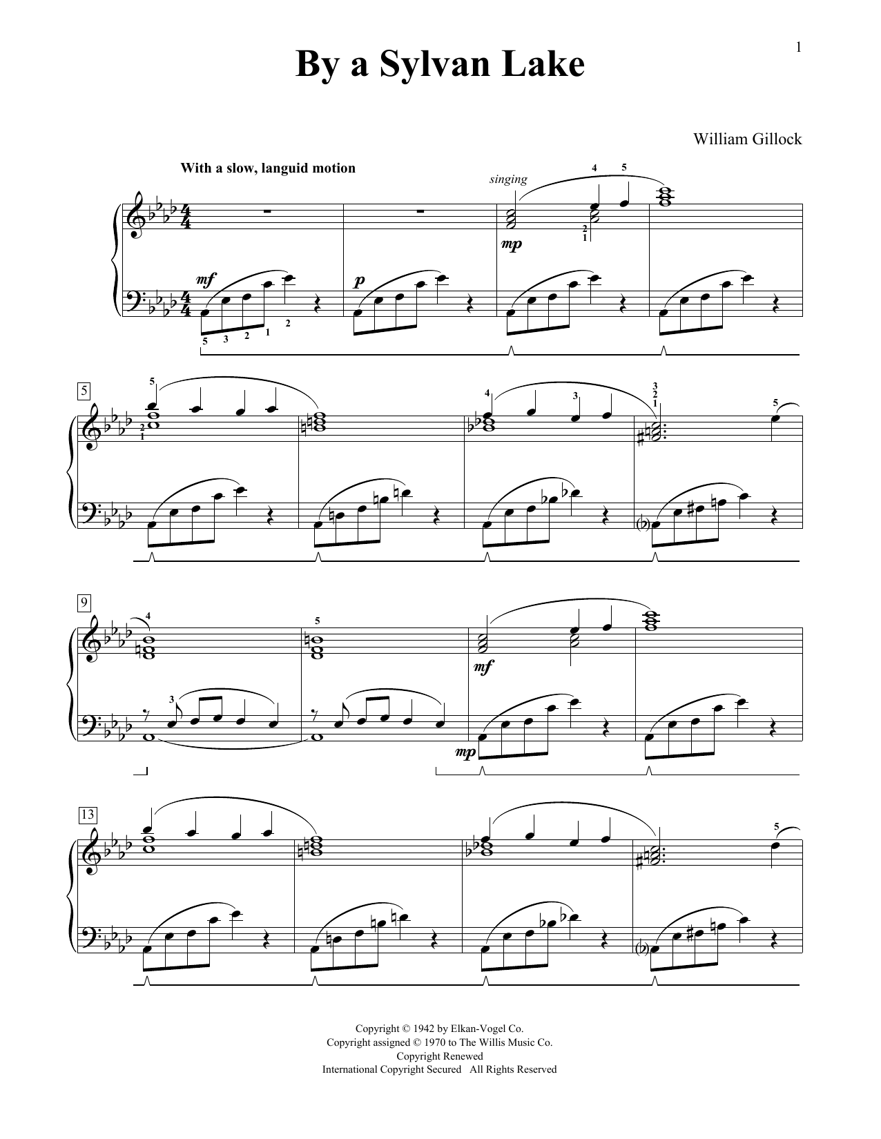 William Gillock By A Sylvan Lake Sheet Music Notes & Chords for Educational Piano - Download or Print PDF