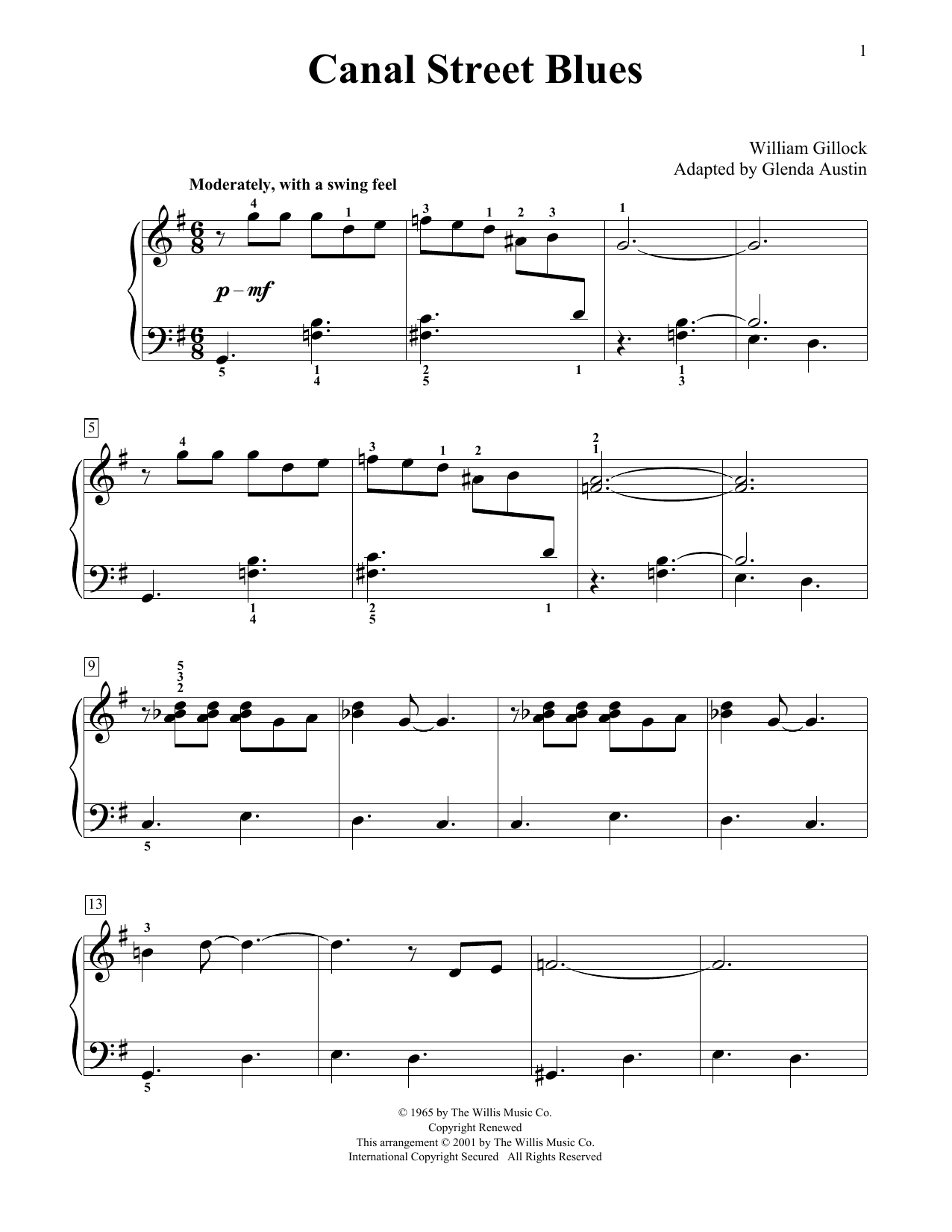 William Gillock Canal Street Blues (Simplified) (adapted by Glenda Austin) Sheet Music Notes & Chords for Educational Piano - Download or Print PDF
