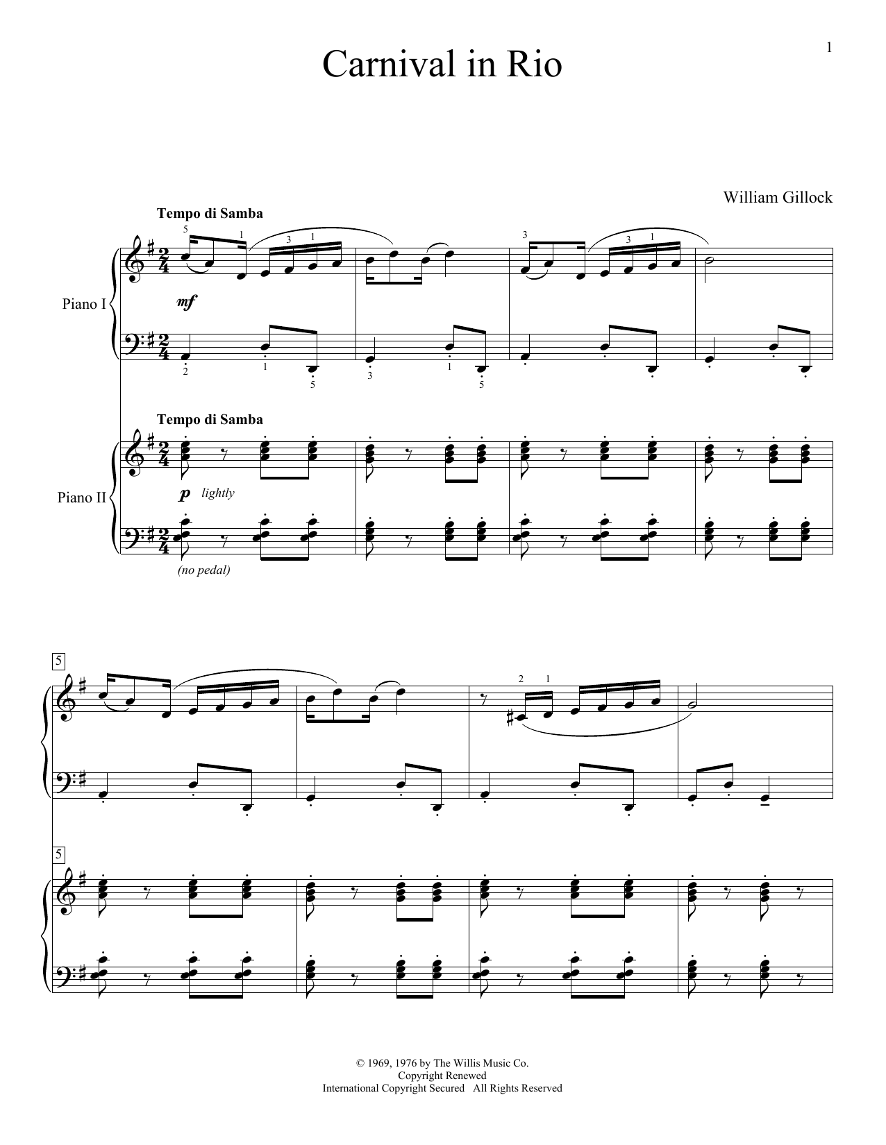William Gillock Carnival In Rio Sheet Music Notes & Chords for Piano Duet - Download or Print PDF