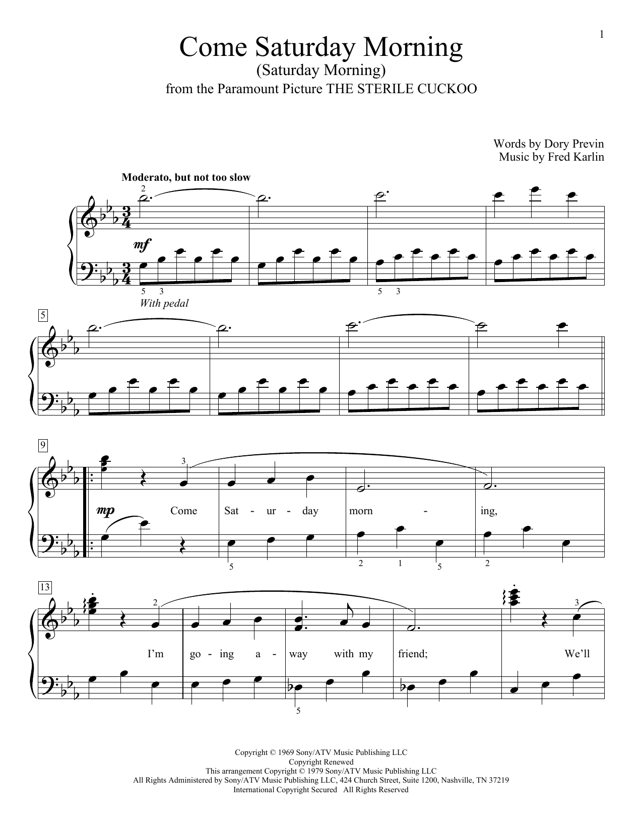 William Gillock Come Saturday Morning (Saturday Morning) Sheet Music Notes & Chords for Educational Piano - Download or Print PDF