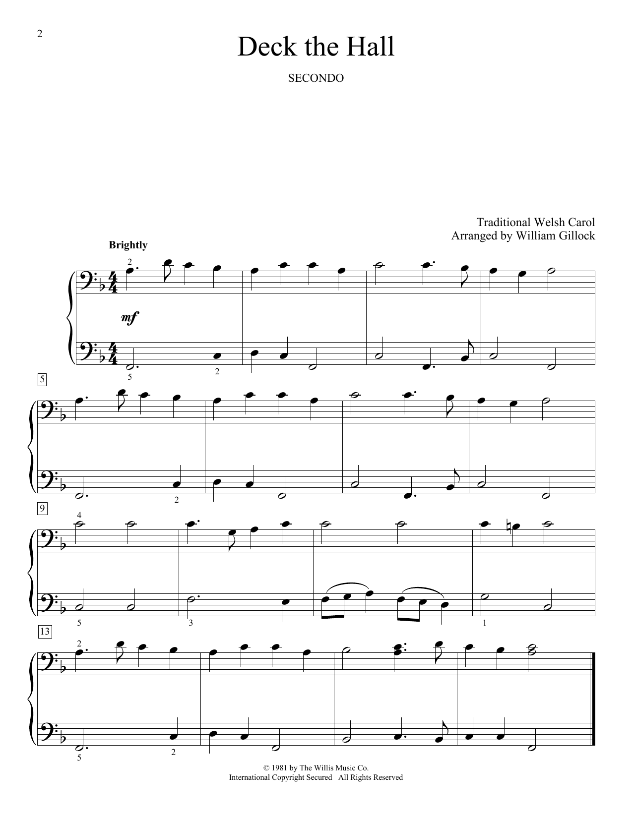 William Gillock Deck The Hall Sheet Music Notes & Chords for Piano Duet - Download or Print PDF