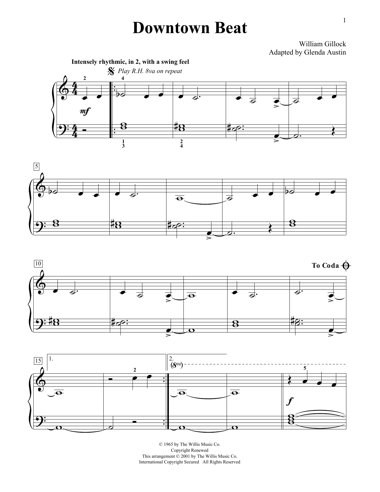 William Gillock Downtown Beat (Simplified) (adapted by Glenda Austin) Sheet Music Notes & Chords for Educational Piano - Download or Print PDF