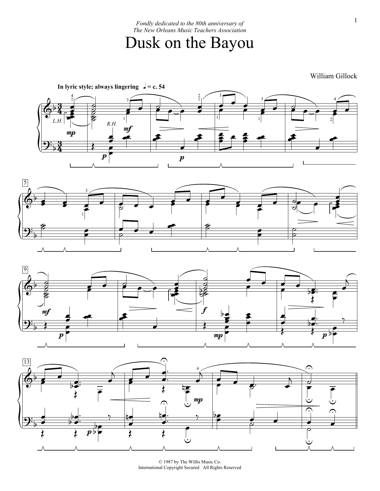 William Gillock Dusk On The Bayou Sheet Music Notes & Chords for Educational Piano - Download or Print PDF