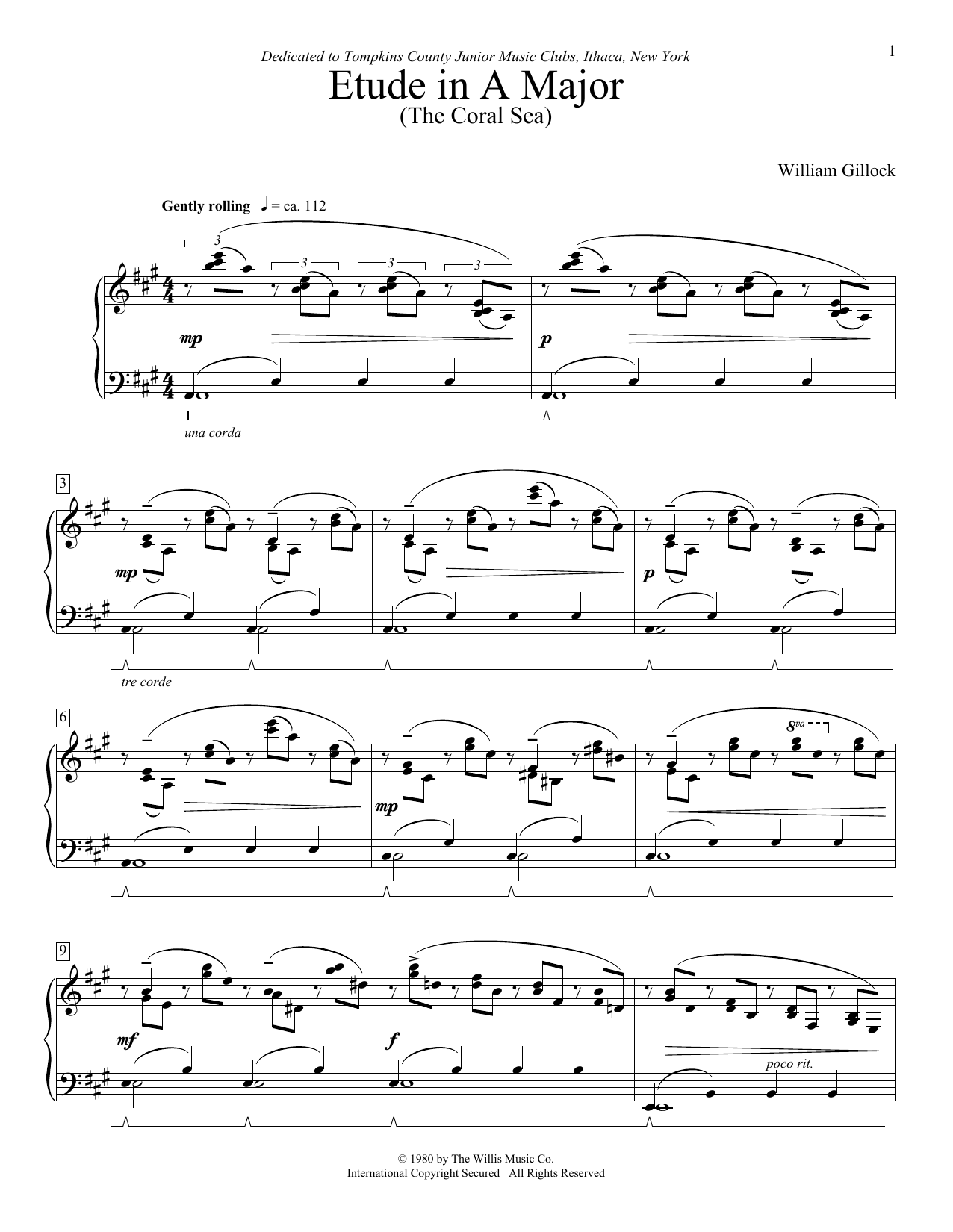 William Gillock Etude In A Major (The Coral Sea) Sheet Music Notes & Chords for Educational Piano - Download or Print PDF