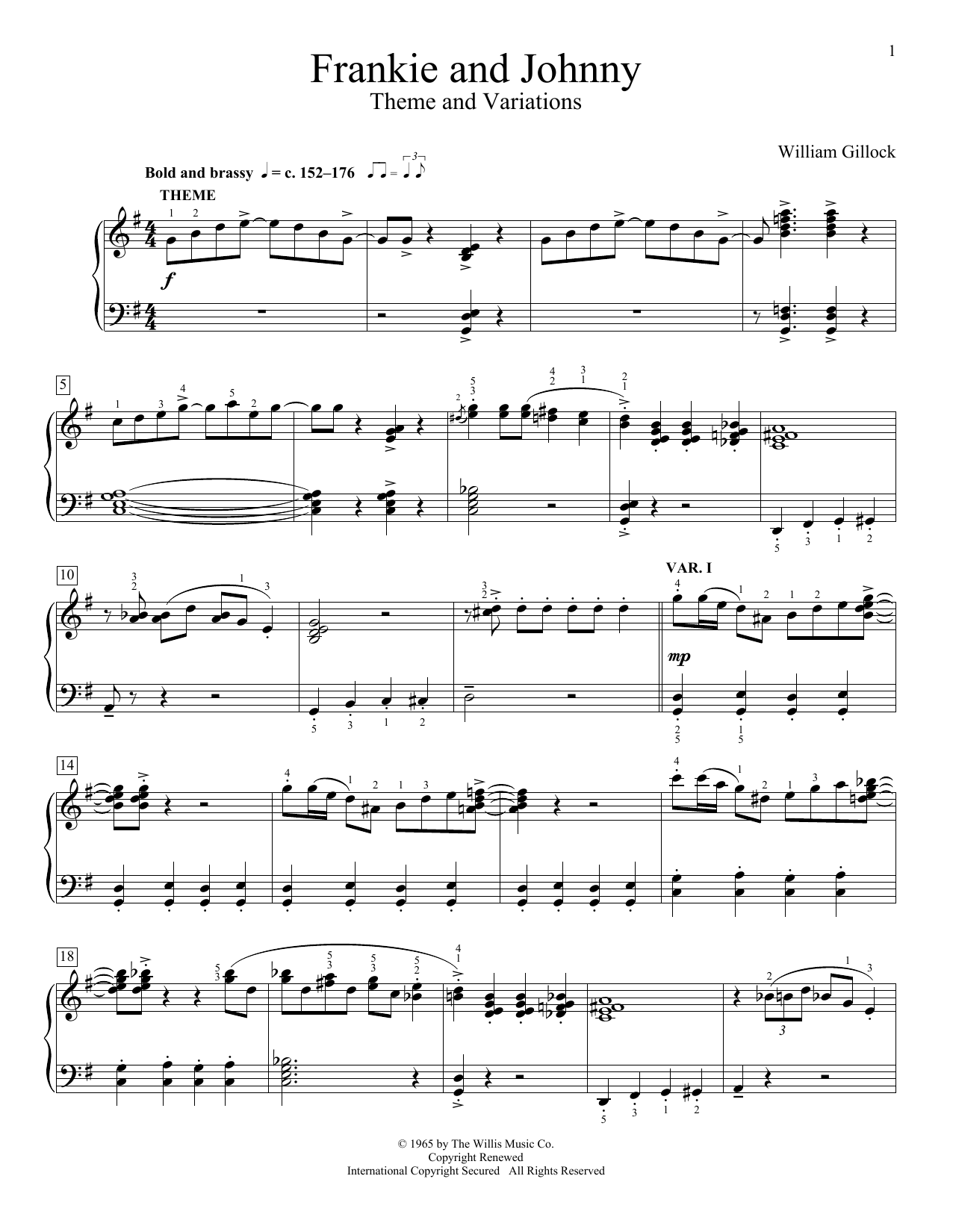 William Gillock Frankie And Johnny (Theme And Variations) Sheet Music Notes & Chords for Educational Piano - Download or Print PDF