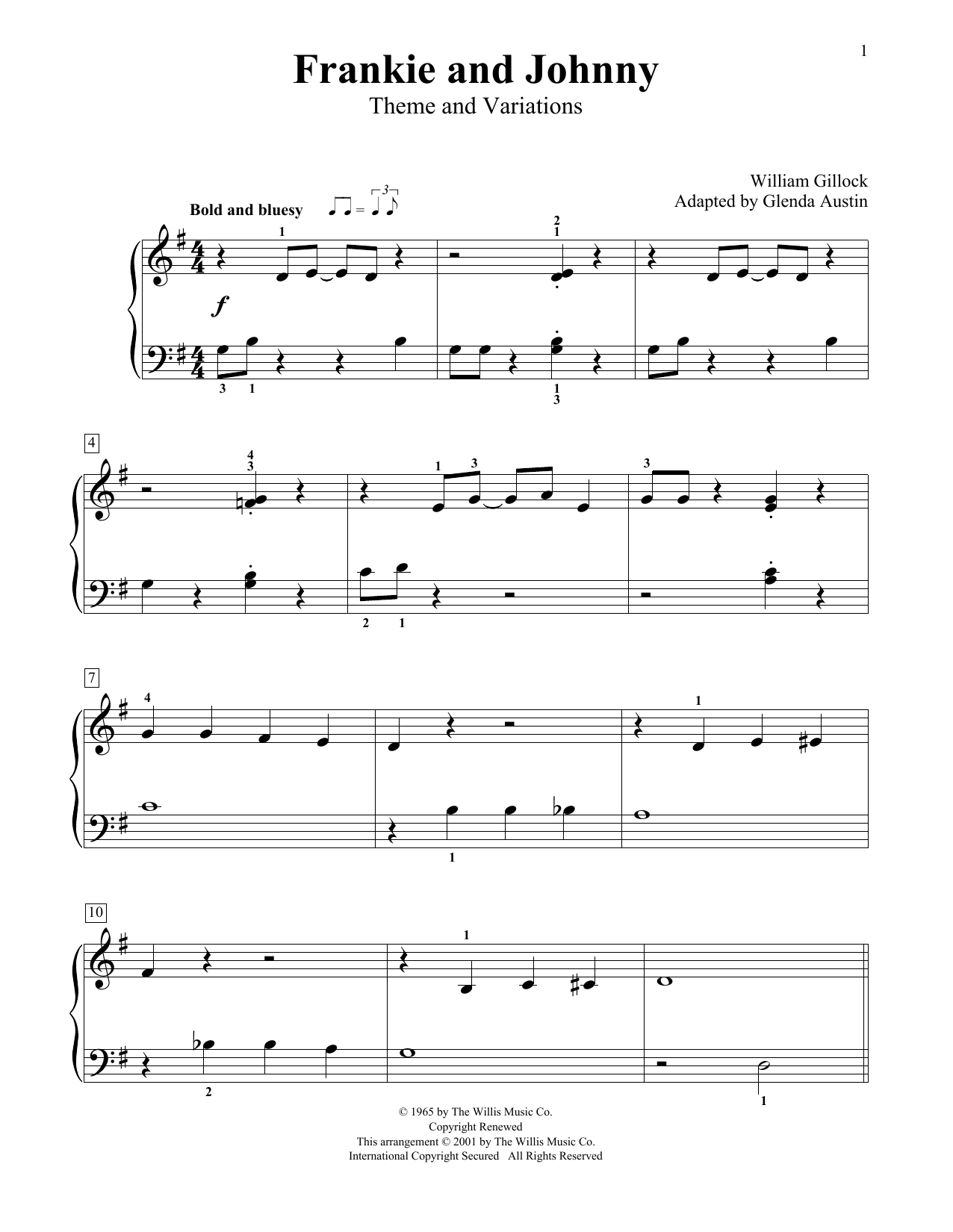 William Gillock Frankie And Johnny (Theme And Variations) (Simplified) (adapted by Glenda Austin) Sheet Music Notes & Chords for Educational Piano - Download or Print PDF