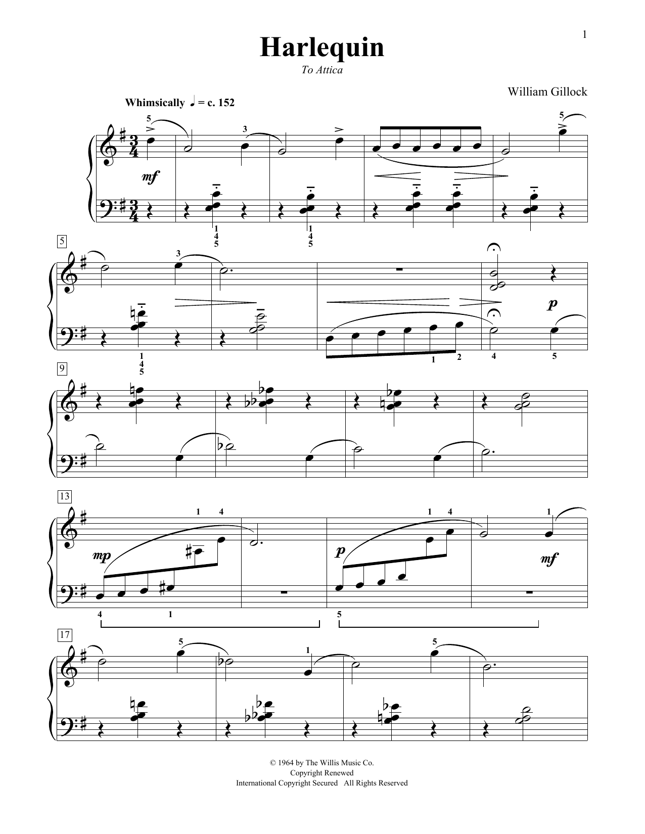 William Gillock Harlequin Sheet Music Notes & Chords for Educational Piano - Download or Print PDF