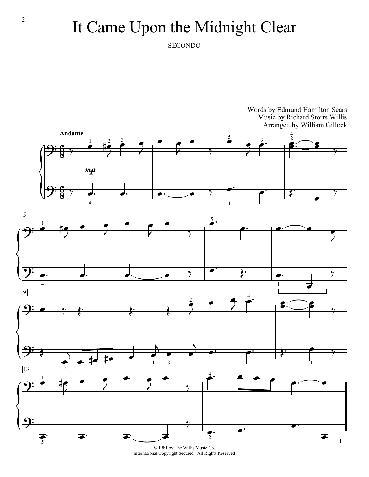 William Gillock It Came Upon The Midnight Clear Sheet Music Notes & Chords for Piano Duet - Download or Print PDF