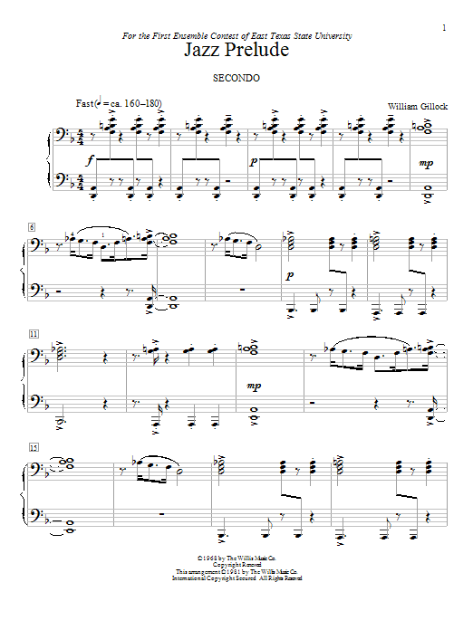 William Gillock Jazz Prelude Sheet Music Notes & Chords for Piano - Download or Print PDF
