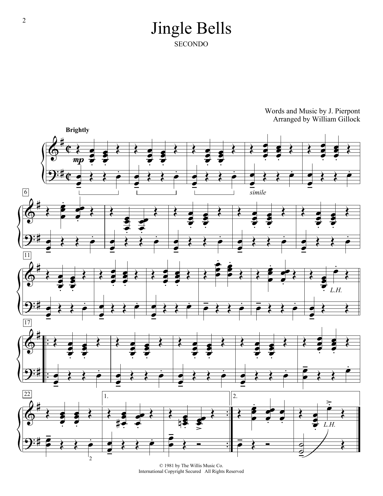 William Gillock Jingle Bells Sheet Music Notes & Chords for Piano Duet - Download or Print PDF