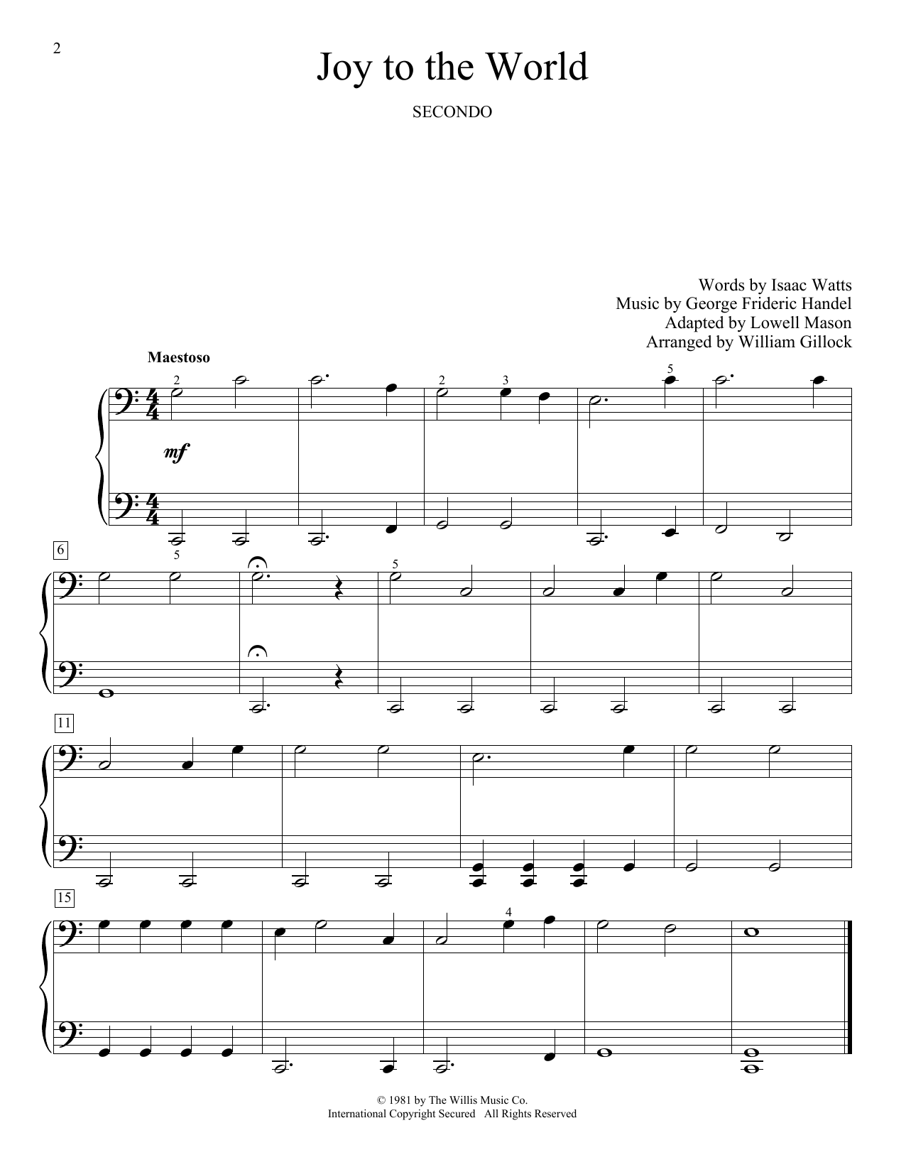 William Gillock Joy To The World Sheet Music Notes & Chords for Piano Duet - Download or Print PDF