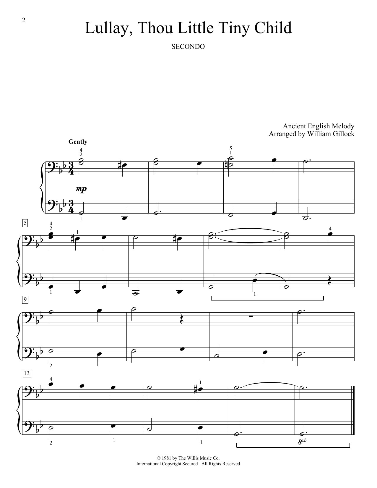 William Gillock Lullay, Thou Little Tiny Child Sheet Music Notes & Chords for Piano Duet - Download or Print PDF