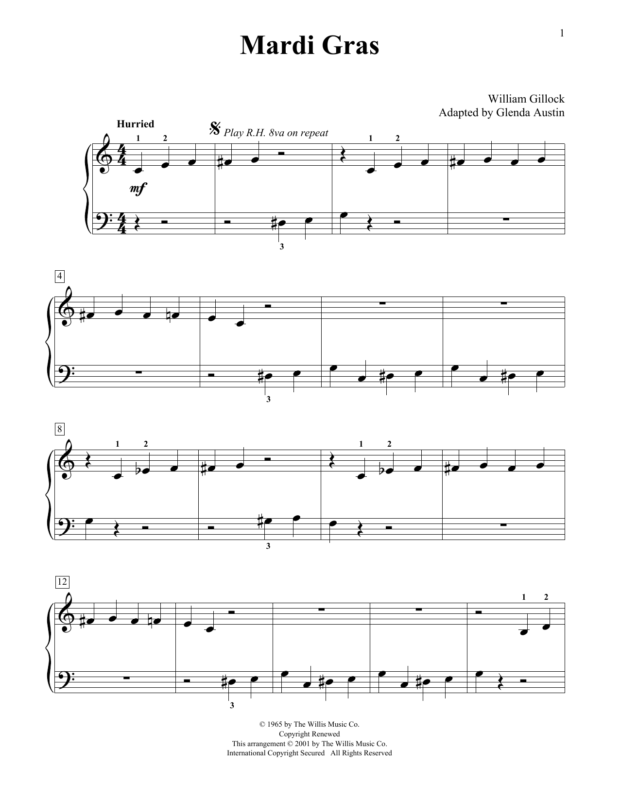 William Gillock Mardi Gras (Simplified) (adapted by Glenda Austin) Sheet Music Notes & Chords for Educational Piano - Download or Print PDF