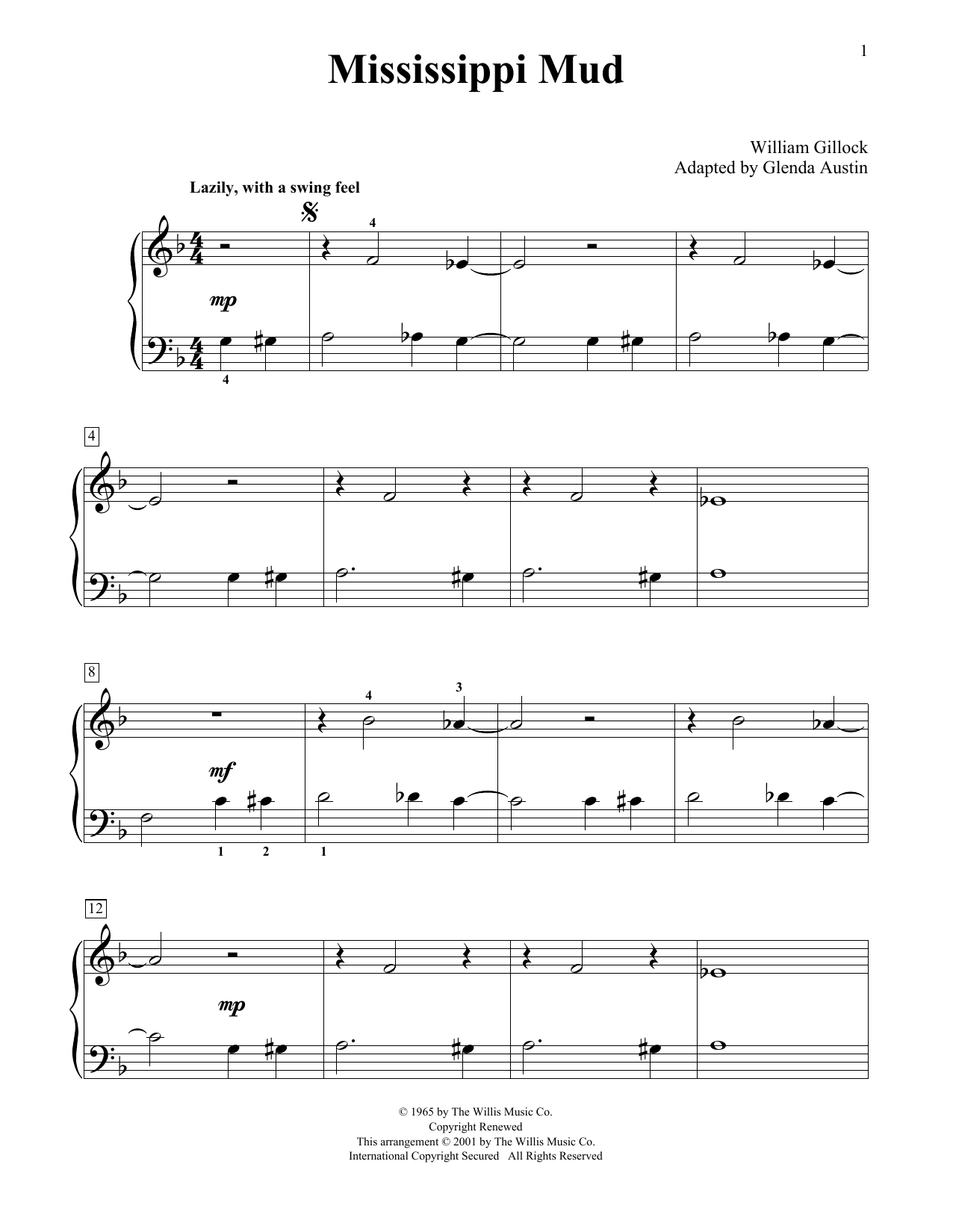 William Gillock Mississippi Mud (Simplified) (adapted by Glenda Austin) Sheet Music Notes & Chords for Educational Piano - Download or Print PDF