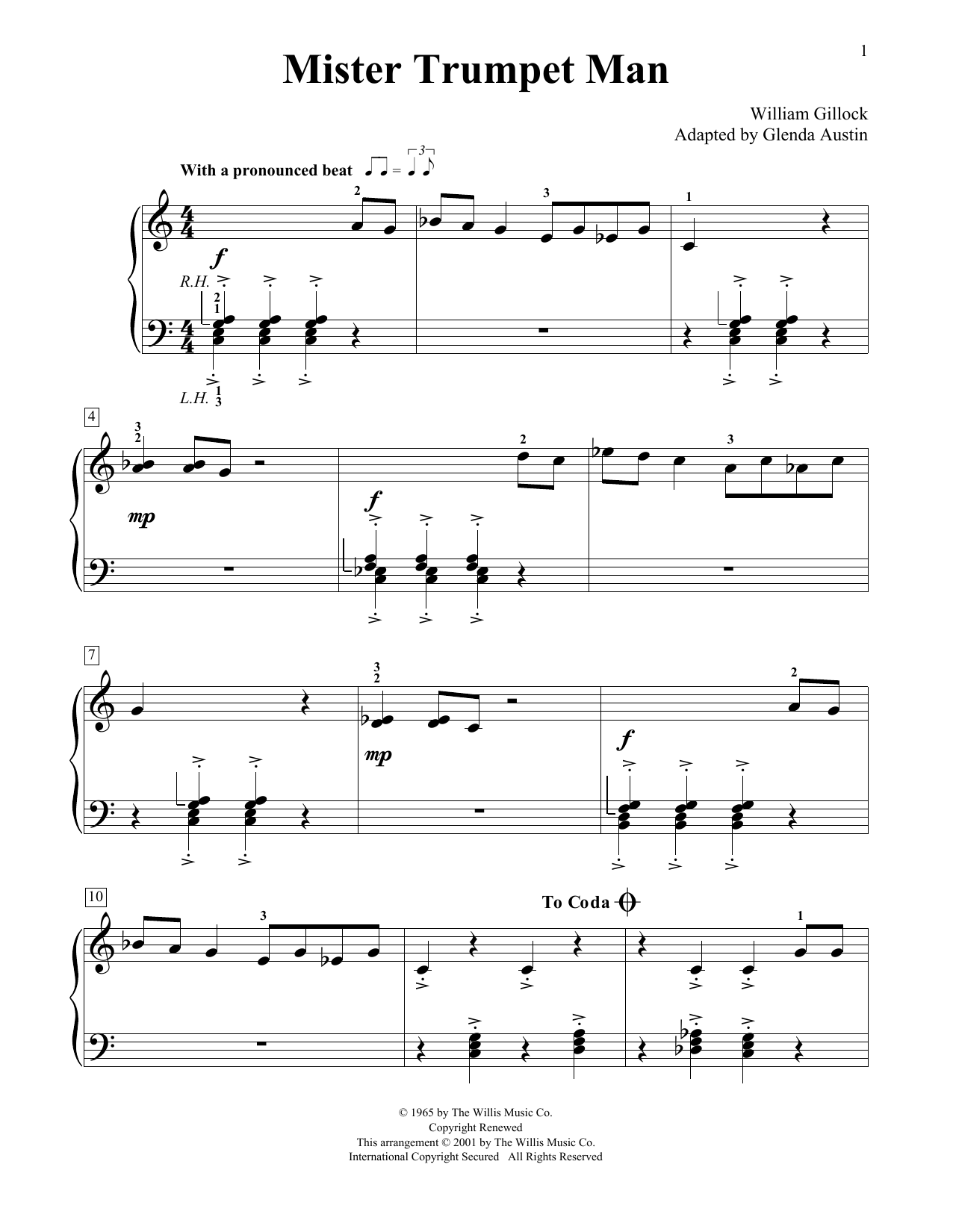 William Gillock Mister Trumpet Man (Simplified) (adapted by Glenda Austin) Sheet Music Notes & Chords for Educational Piano - Download or Print PDF