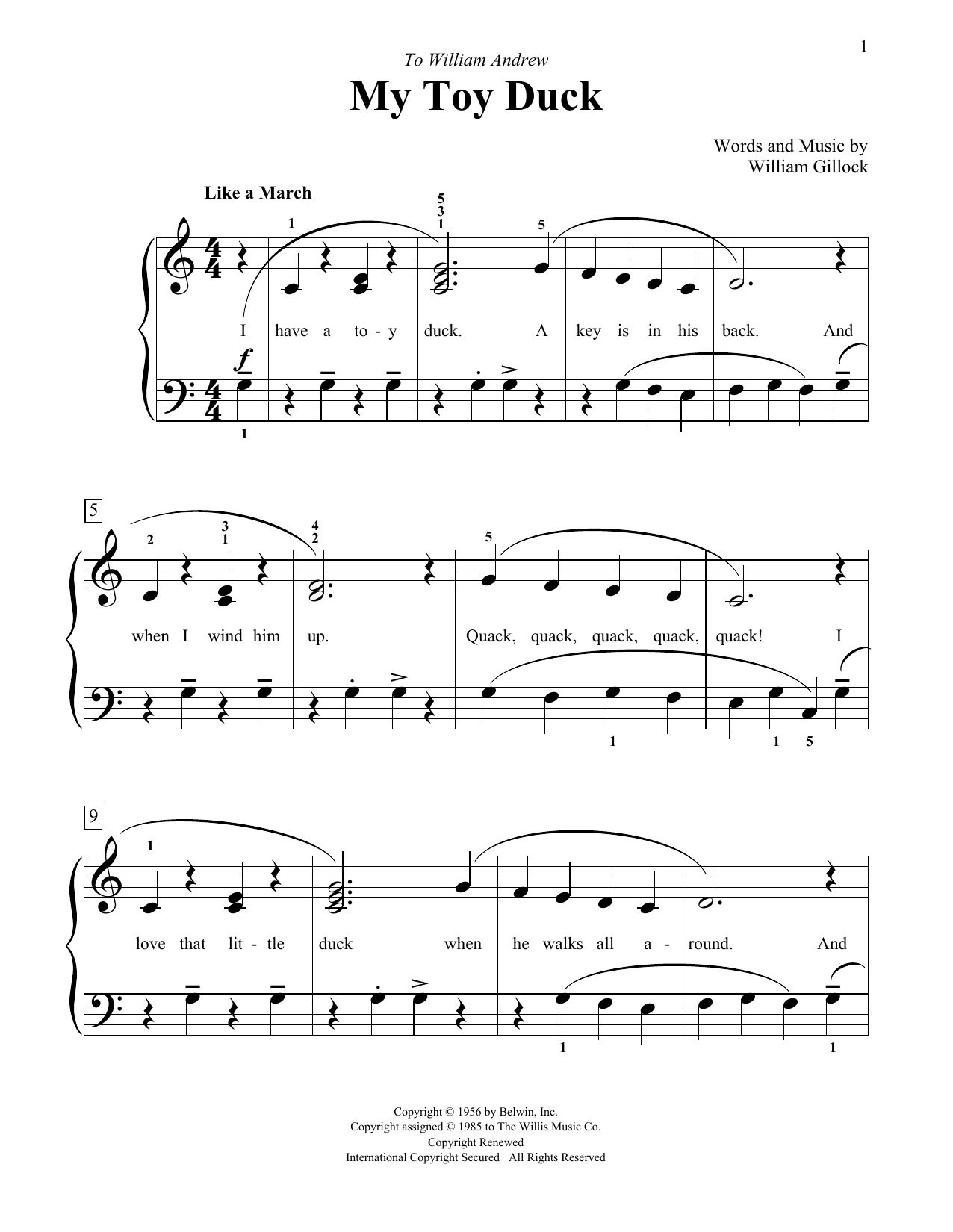 William Gillock My Toy Duck Sheet Music Notes & Chords for Educational Piano - Download or Print PDF