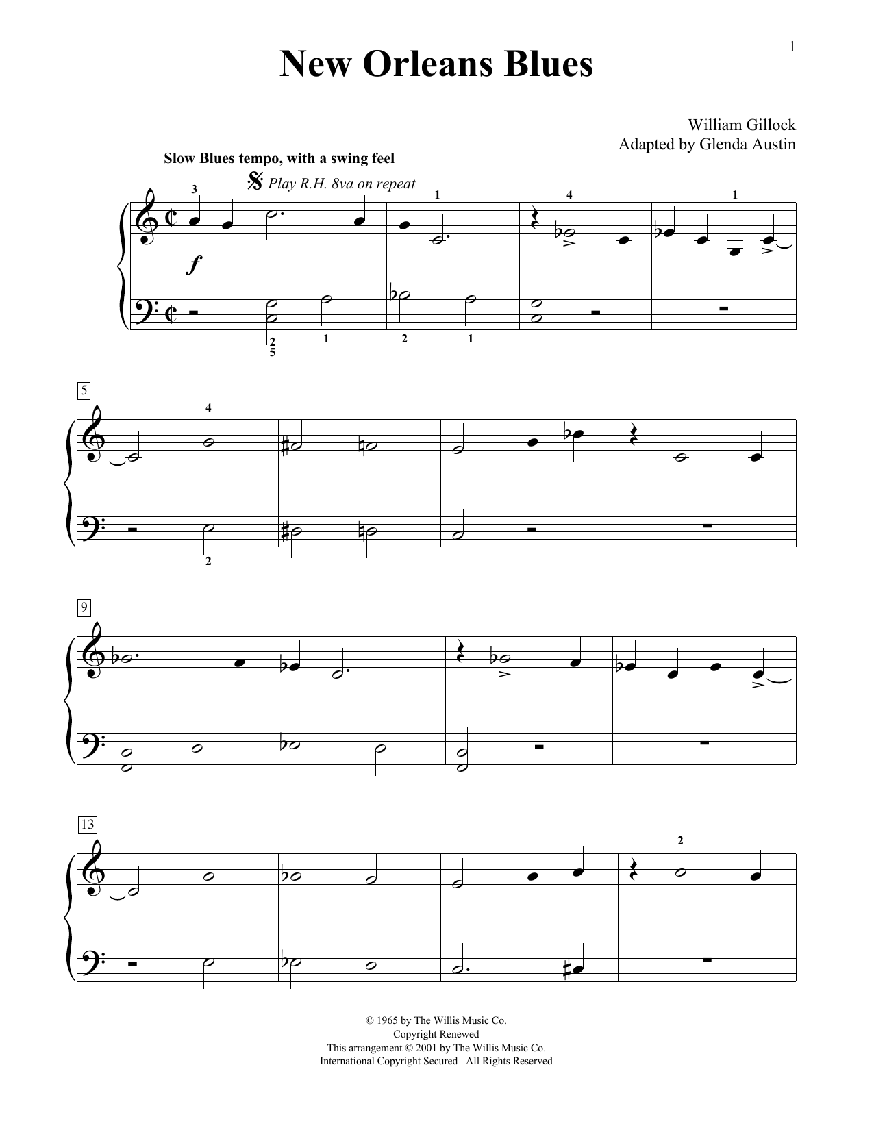 William Gillock New Orleans Blues (Simplified) (adapted by Glenda Austin) Sheet Music Notes & Chords for Educational Piano - Download or Print PDF