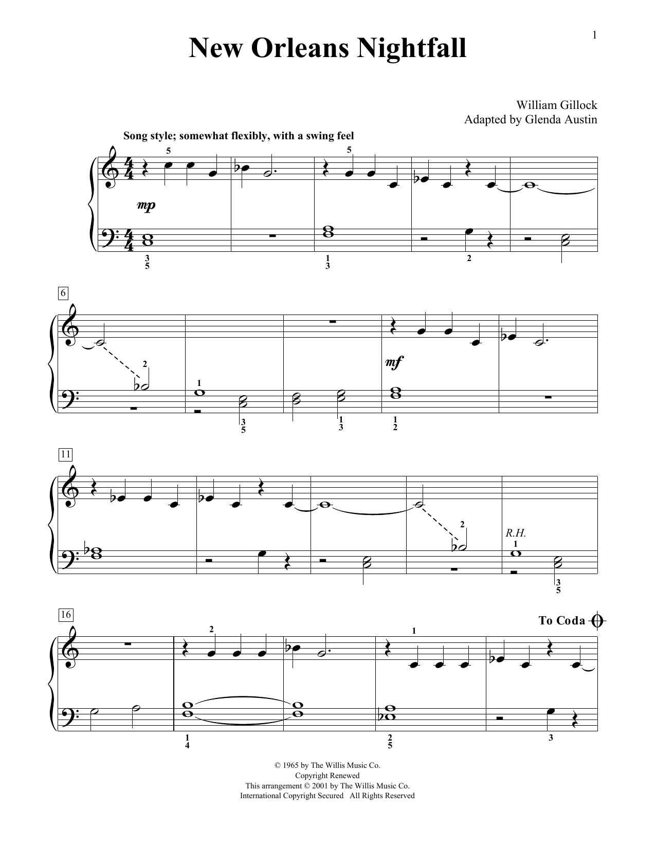 William Gillock New Orleans Nightfall (Simplified) (adapted by Glenda Austin) Sheet Music Notes & Chords for Educational Piano - Download or Print PDF