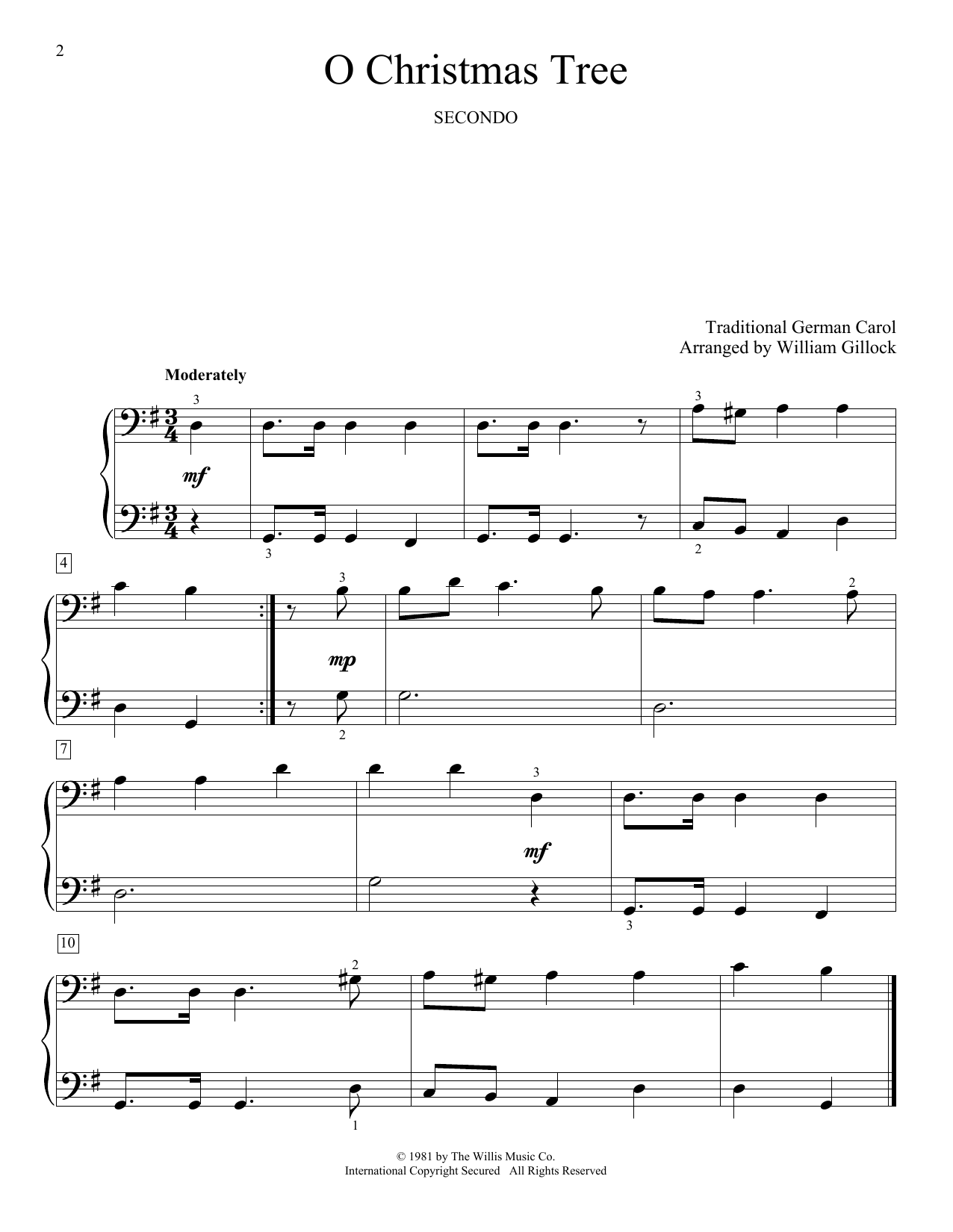 William Gillock O Christmas Tree Sheet Music Notes & Chords for Piano Duet - Download or Print PDF