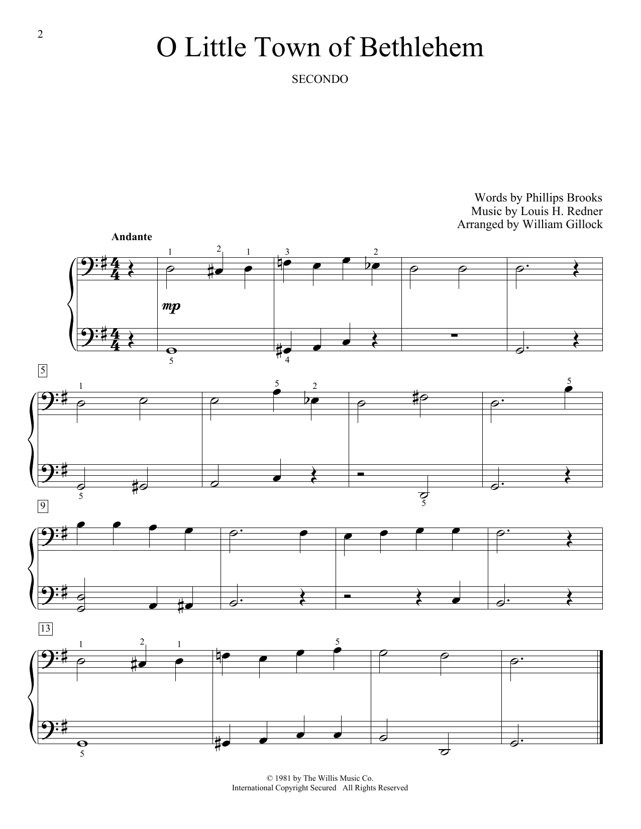 William Gillock O Little Town Of Bethlehem Sheet Music Notes & Chords for Piano Duet - Download or Print PDF