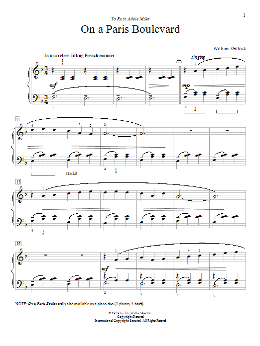 William Gillock On A Paris Boulevard Sheet Music Notes & Chords for Piano Duet - Download or Print PDF