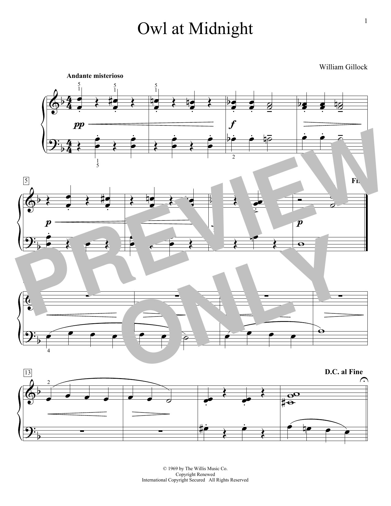 William Gillock Owl At Midnight Sheet Music Notes & Chords for Educational Piano - Download or Print PDF