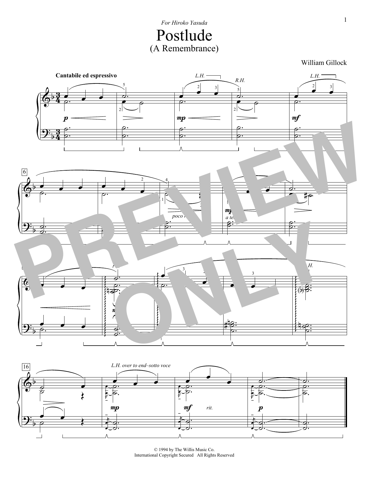 William Gillock Postlude (A Remembrance) Sheet Music Notes & Chords for Educational Piano - Download or Print PDF