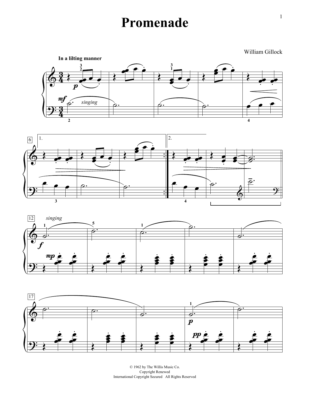 William Gillock Promenade Sheet Music Notes & Chords for Educational Piano - Download or Print PDF